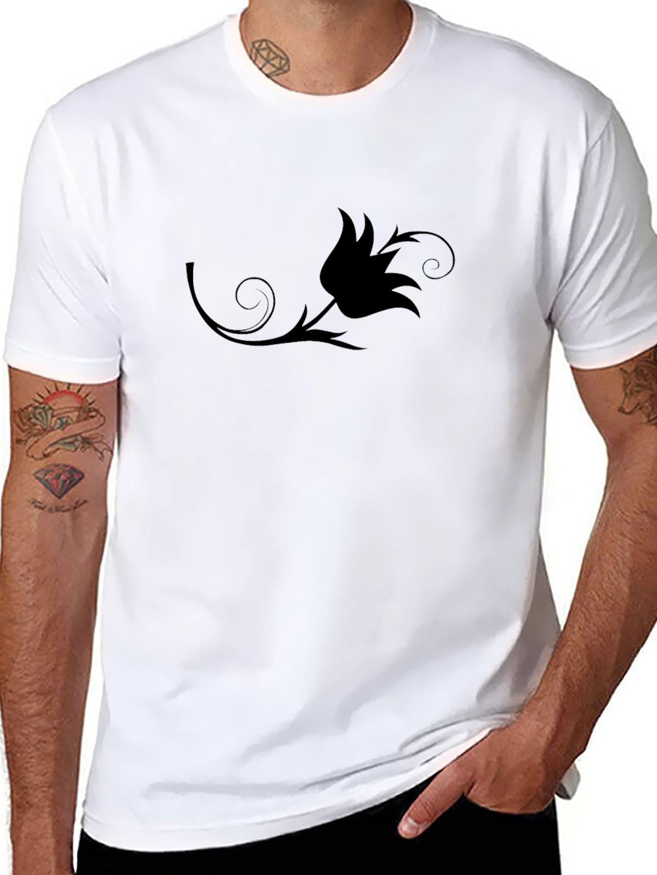 Mens Black T-Shirt with Floral Design