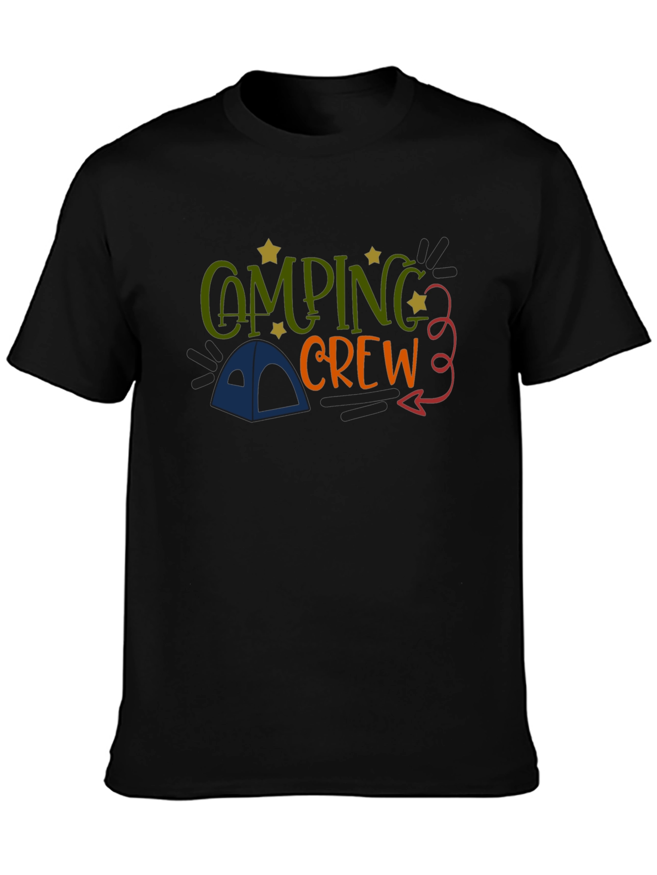 Camping Crew Black Cotton Graphic T-Shirt