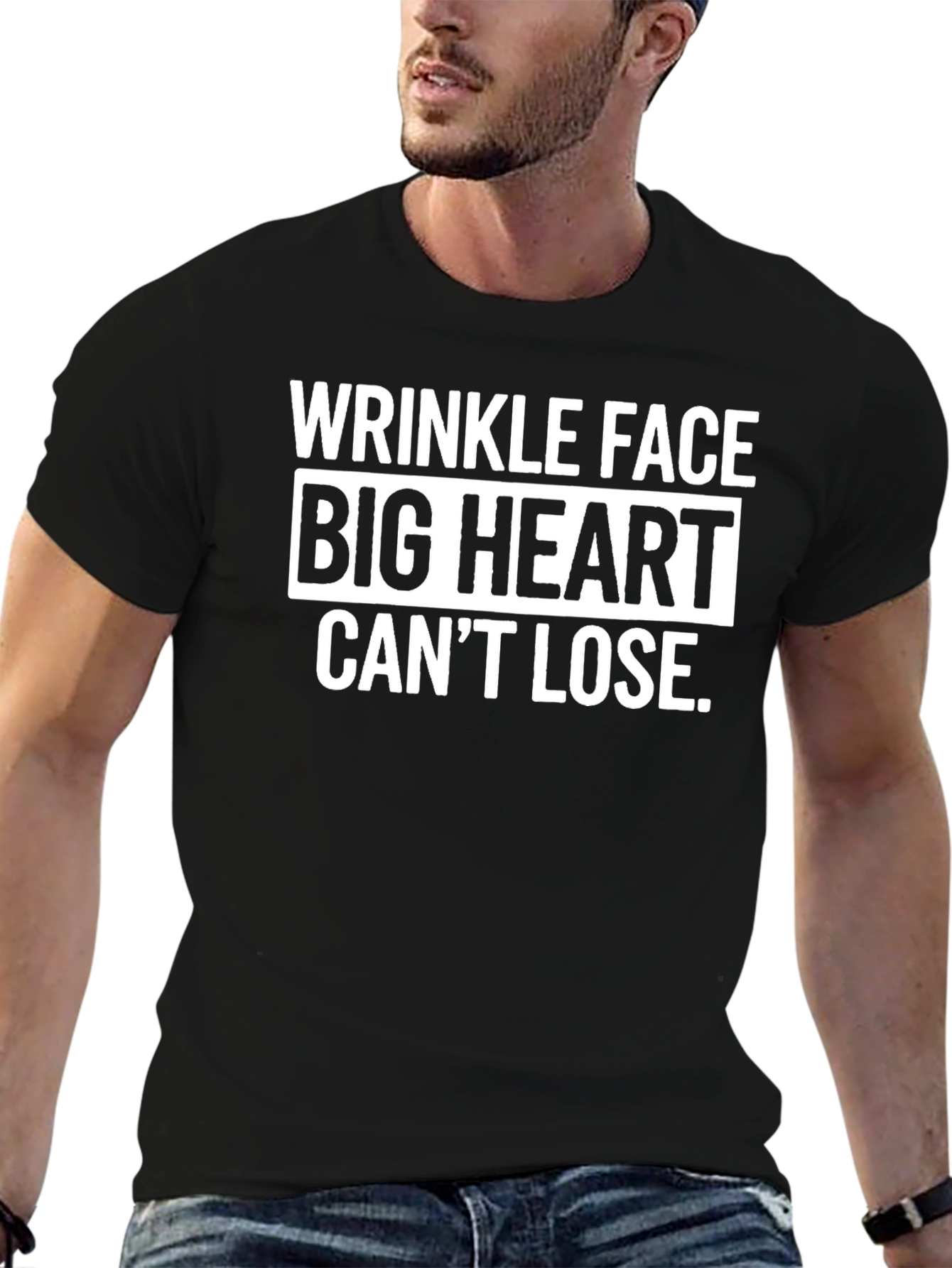 Wrinkle Face Big Heart Mens Graphic T-Shirt