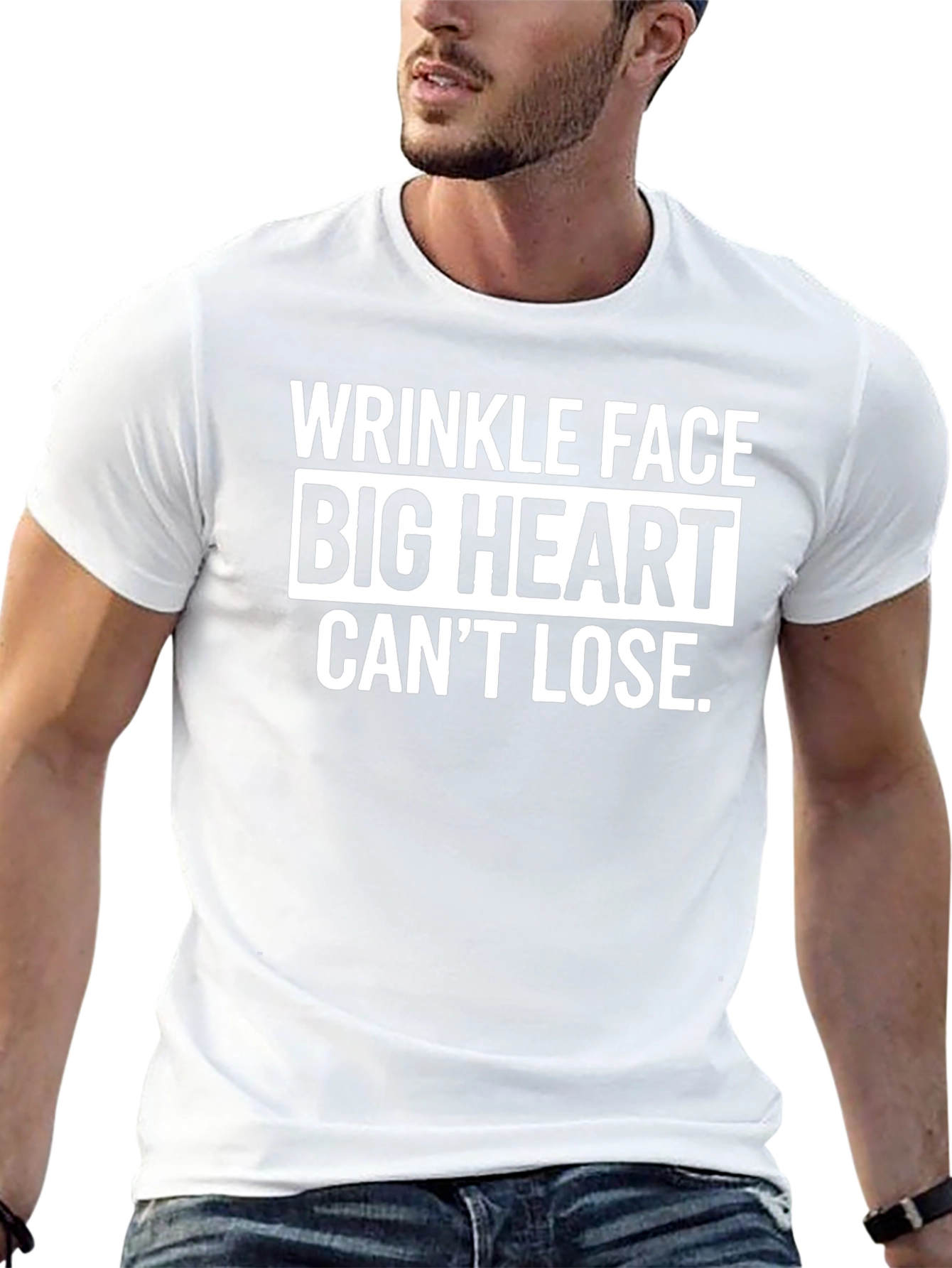 Wrinkle Face Big Heart Mens Graphic T-Shirt