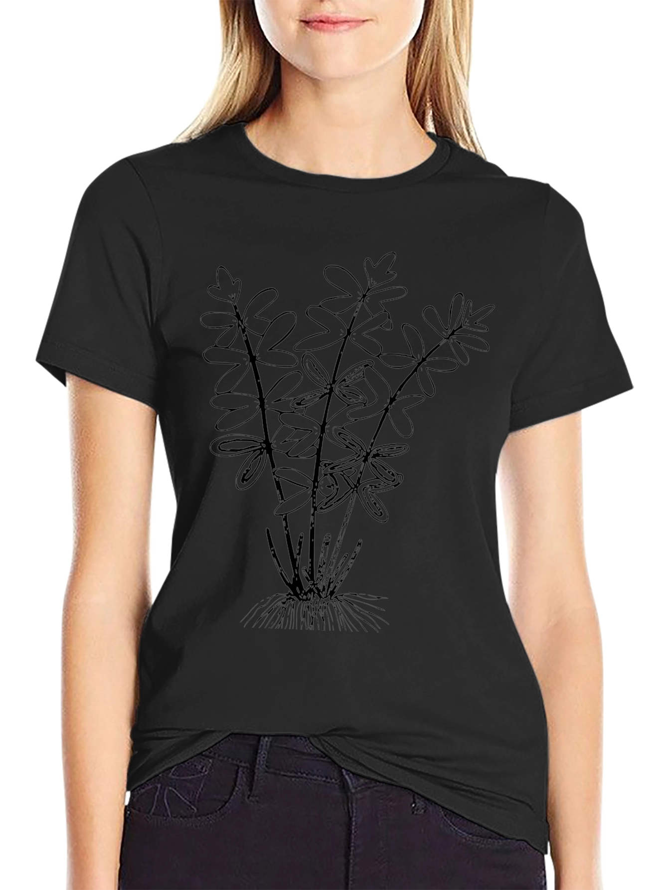 Botanical Print Black T-Shirt - Nature Lover Tee