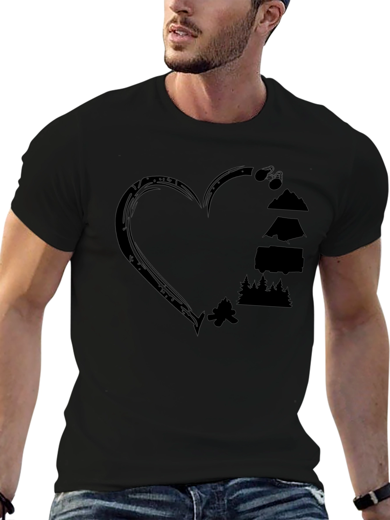 Camping Heart Graphic Tee - Outdoor Adventure Shirt