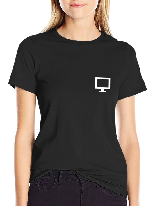 Modern Minimalist Black T-Shirt with Computer Icon