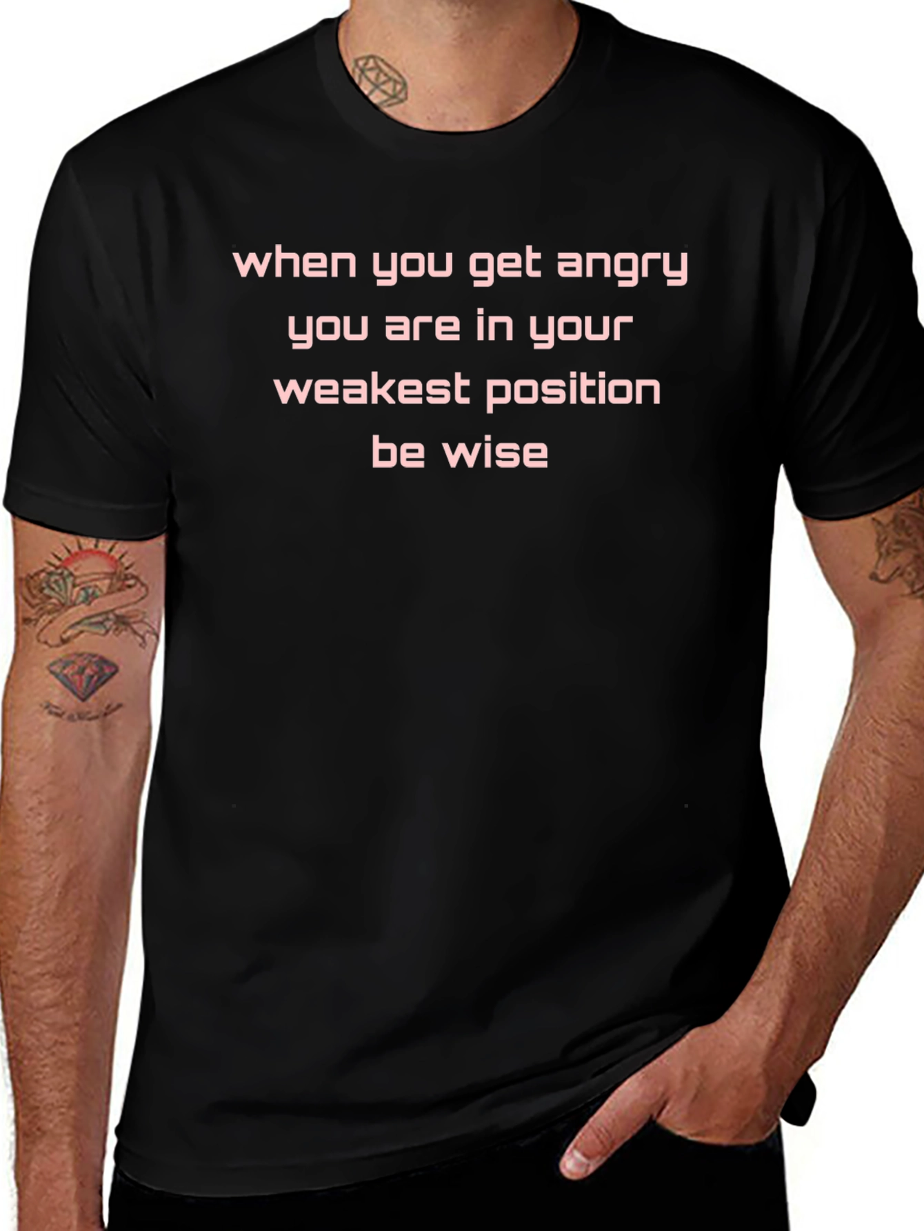 Wise Words Black T-Shirt - Anger Weakness Quote