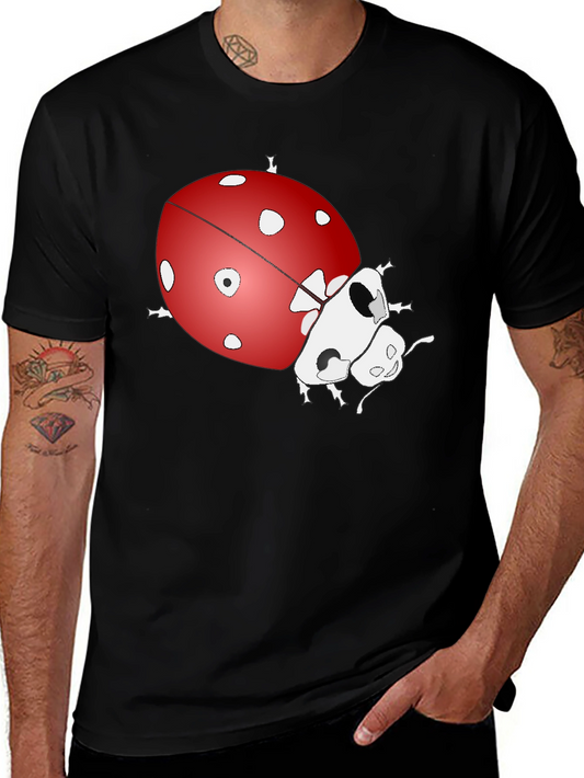 Ladybug Graphic Print Tee - Black Cotton Blend T-Shirt
