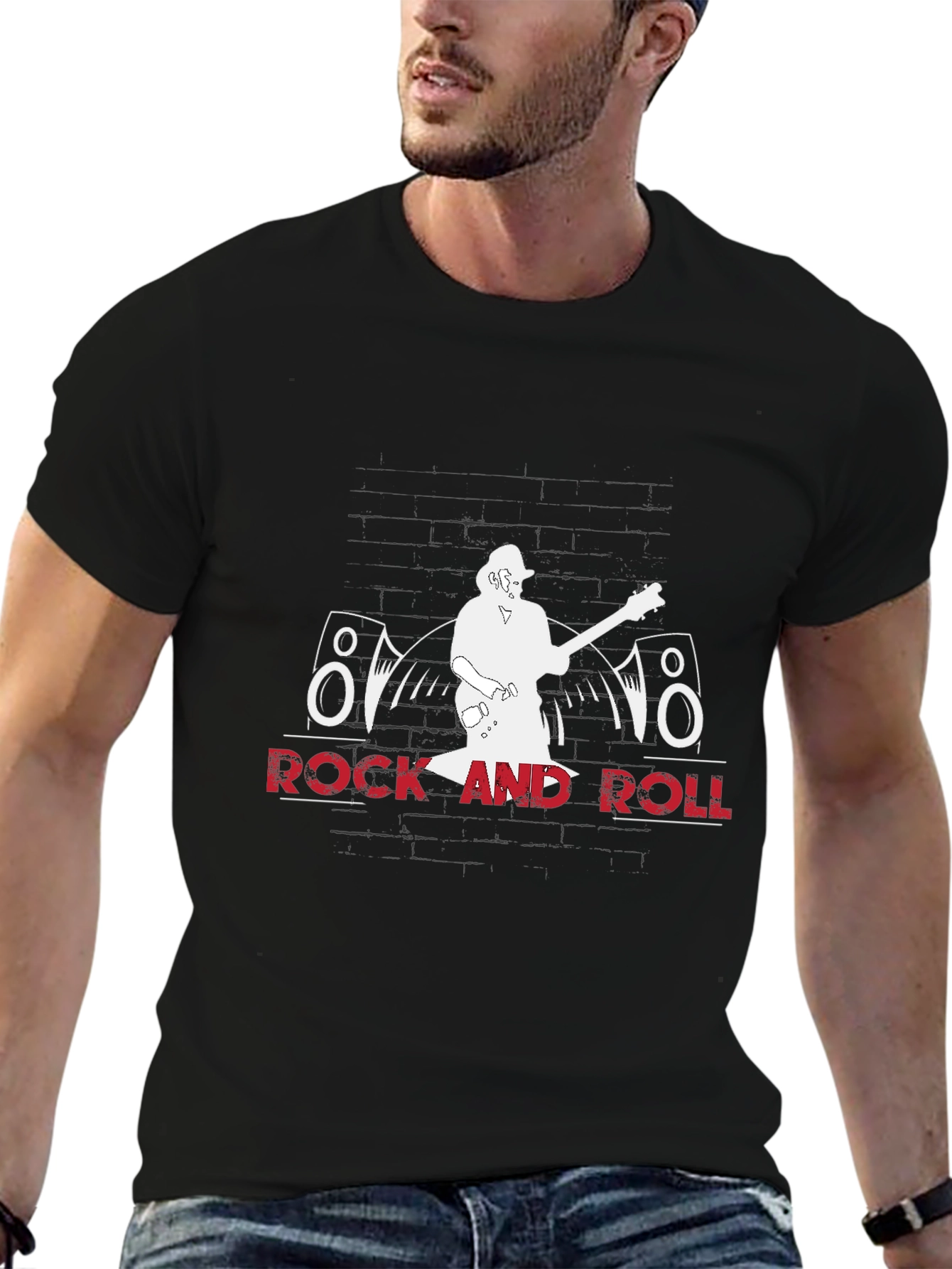 Rock and Roll Graphic Tee - Black Cotton T-Shirt