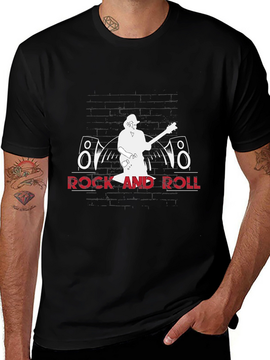 Rock and Roll Graphic Tee - Black Cotton T-Shirt