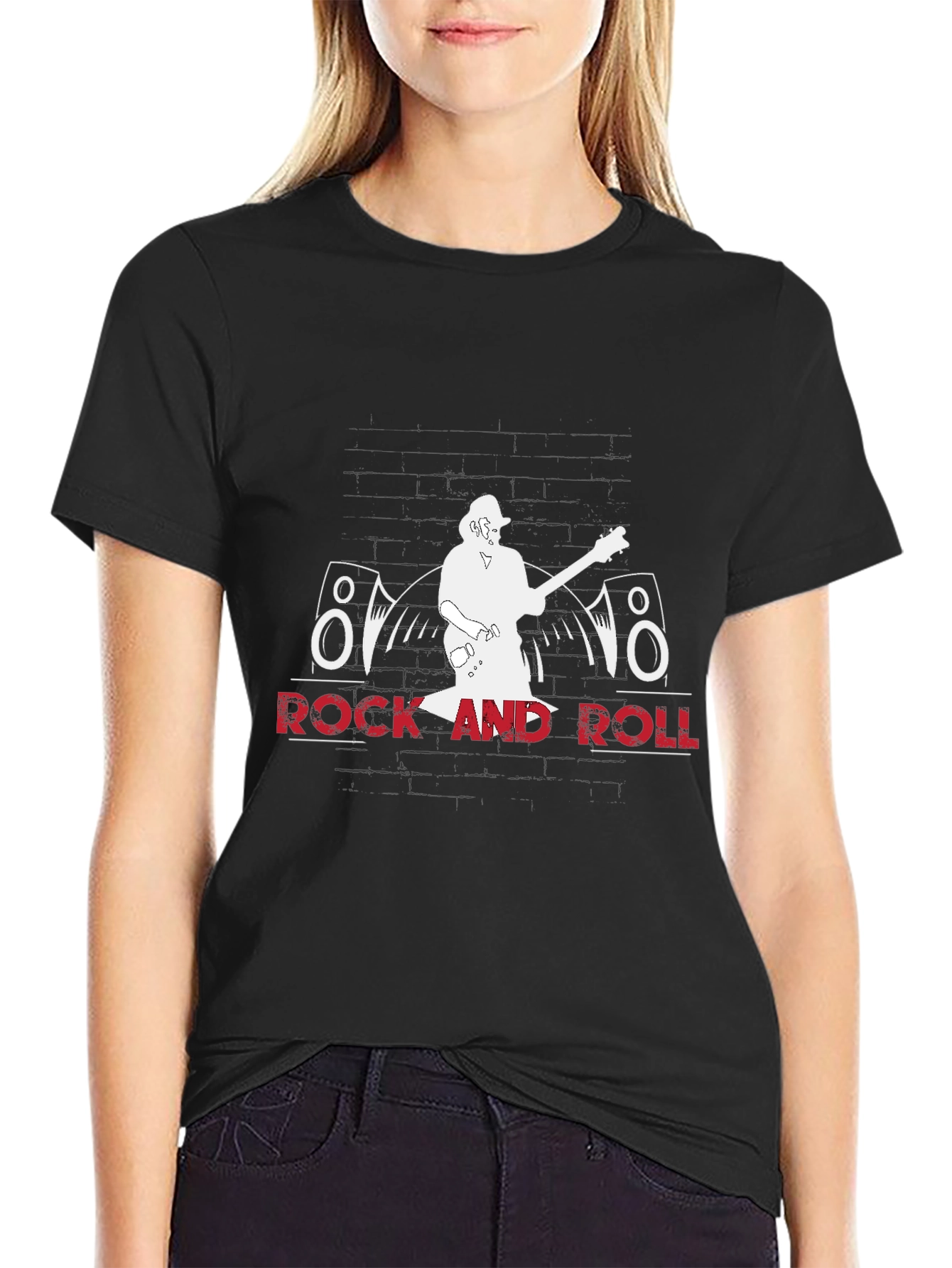 Rock and Roll Graphic Tee - Black Cotton T-Shirt