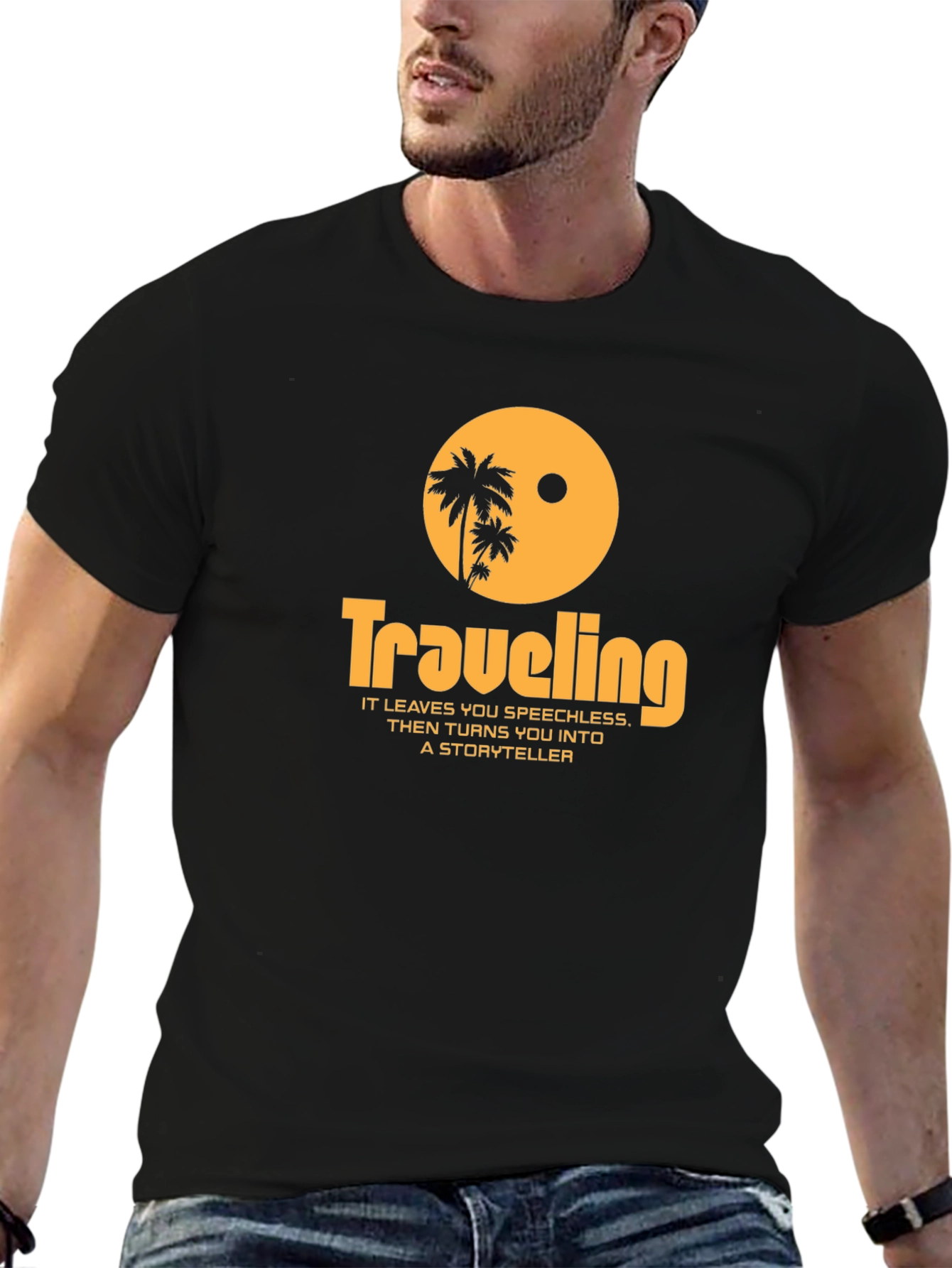Traveling Palm Tree Graphic Tee - Black
