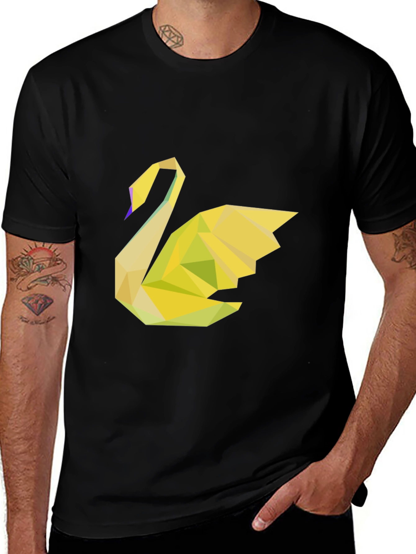 Geometric Swan Black Tee - Modern Graphic Print