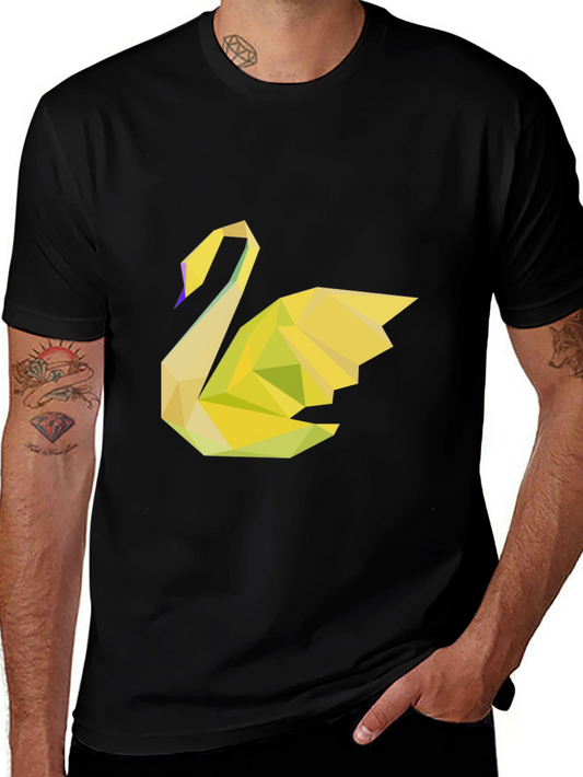 Geometric Swan Black Tee - Modern Graphic Print