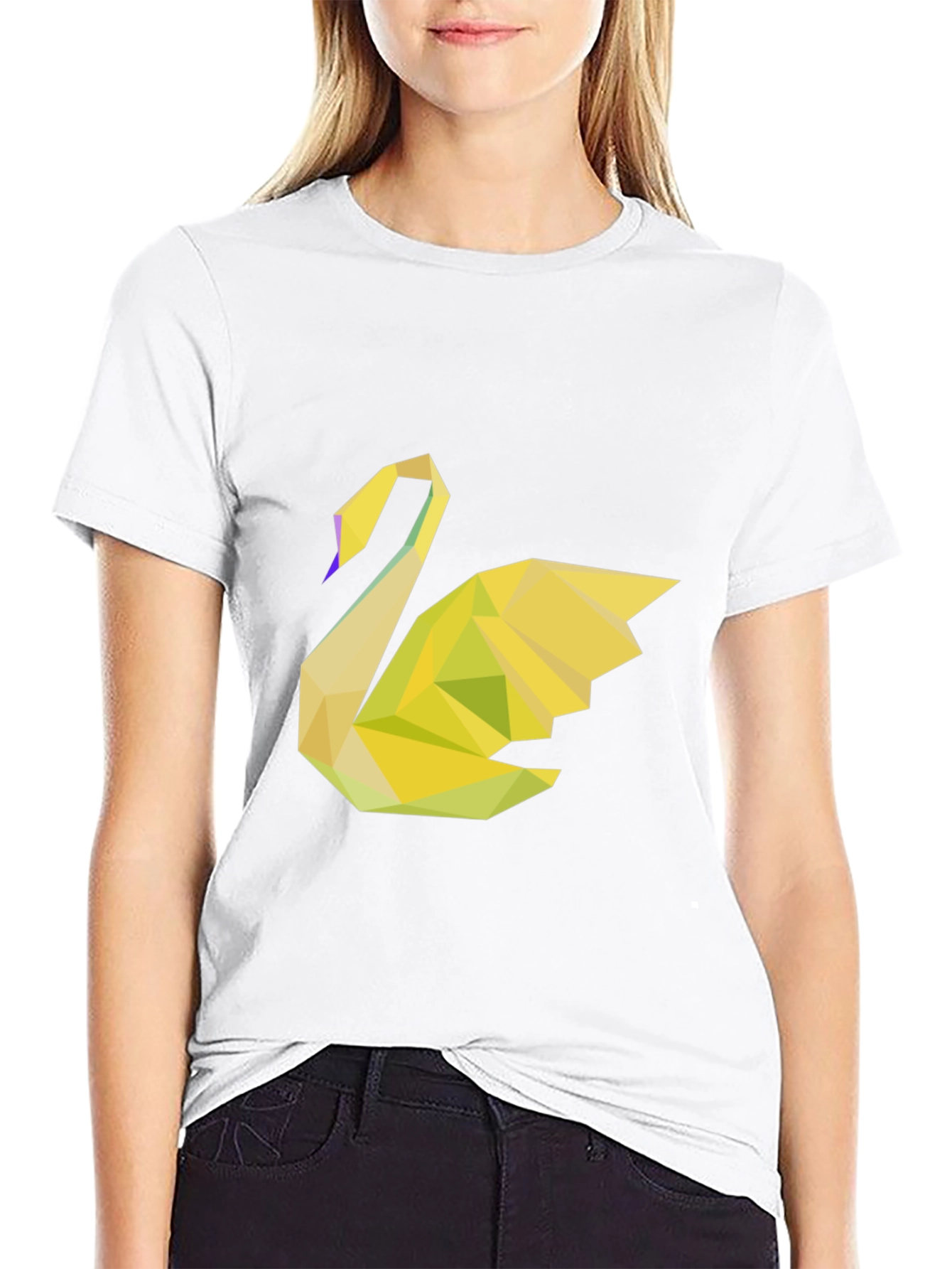 Geometric Swan Black Tee - Modern Graphic Print