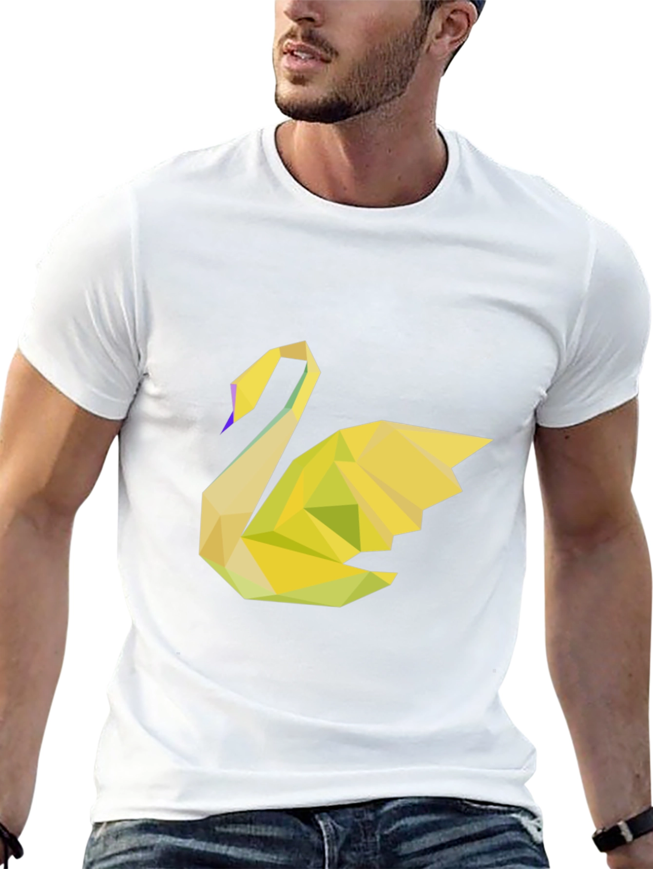 Geometric Swan Black Tee - Modern Graphic Print