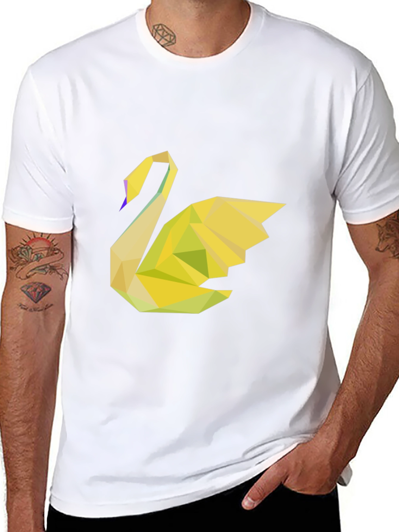 Geometric Swan Black Tee - Modern Graphic Print
