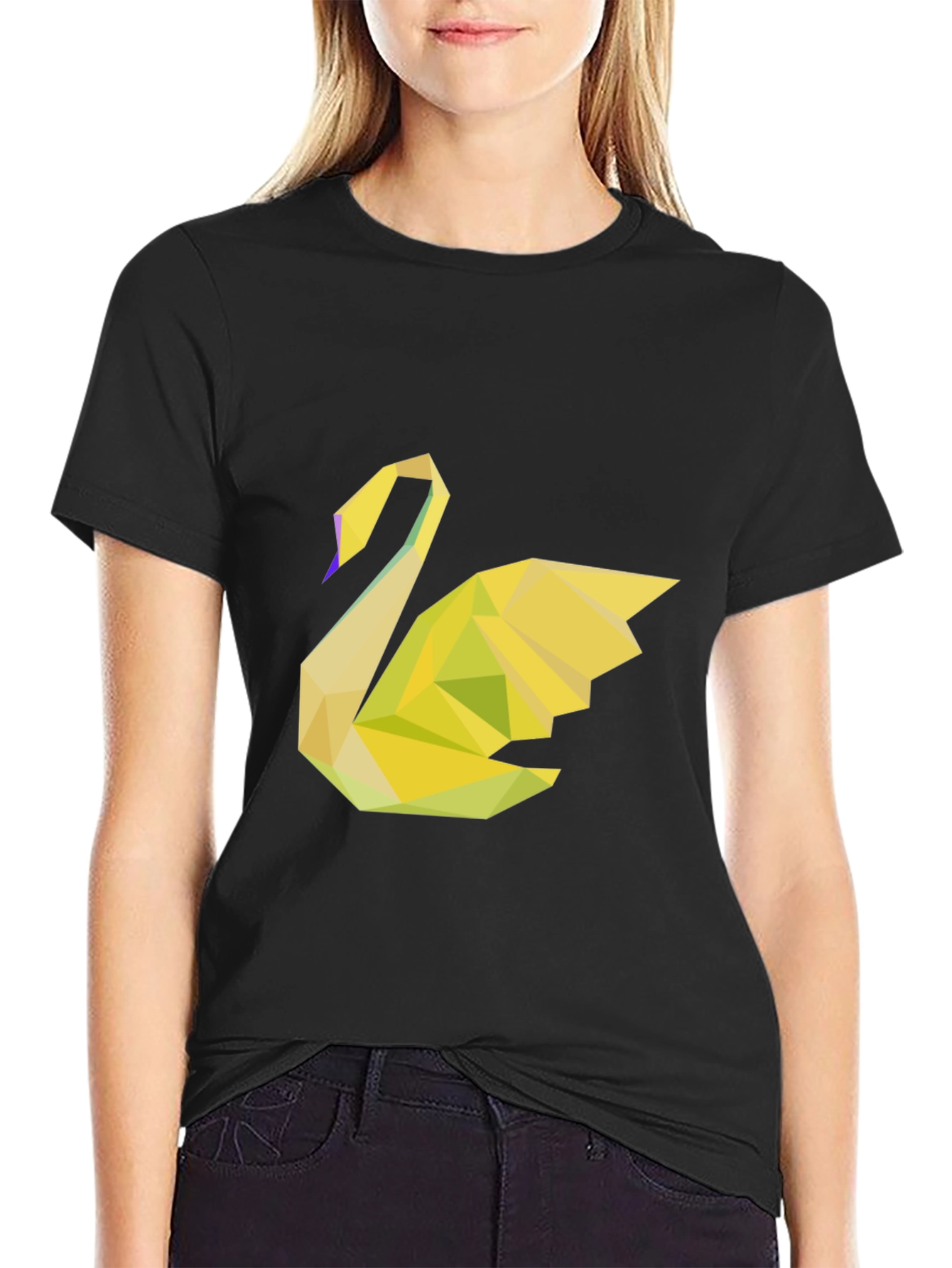 Geometric Swan Black Tee - Modern Graphic Print