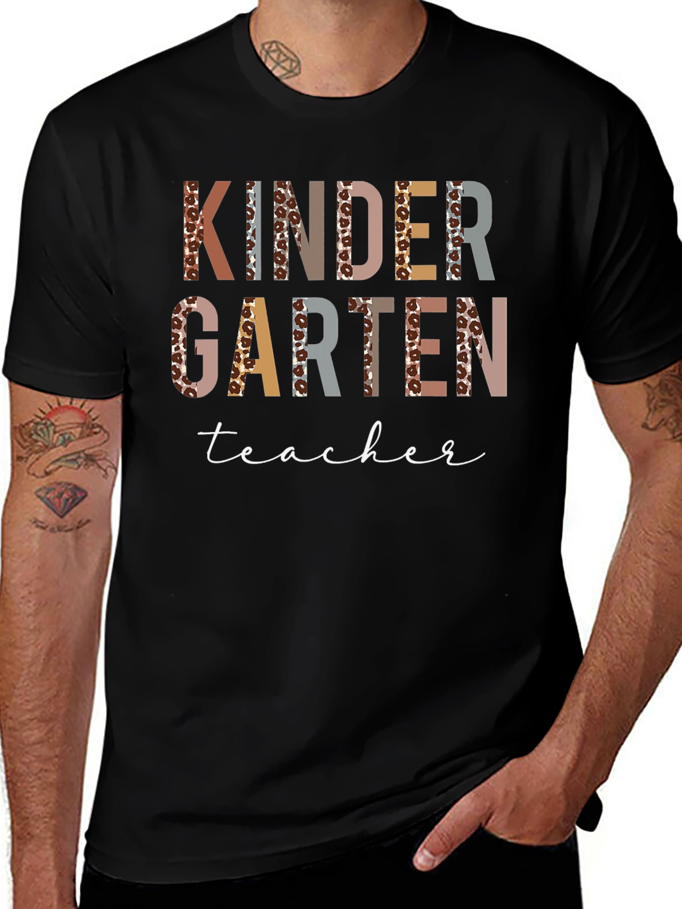 Kindergarten Teacher Leopard Print Graphic T-Shirt