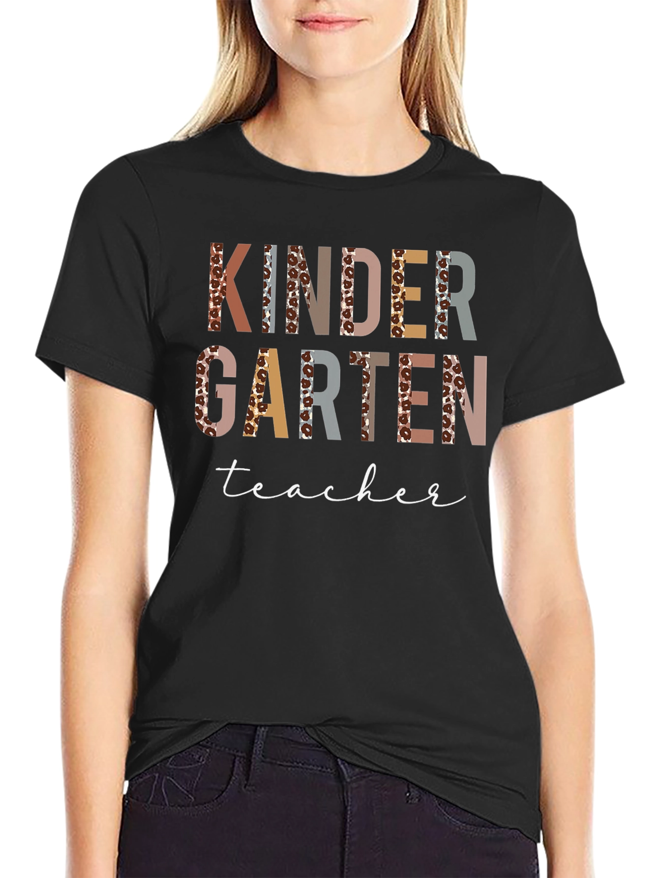 Kindergarten Teacher Leopard Print Graphic T-Shirt