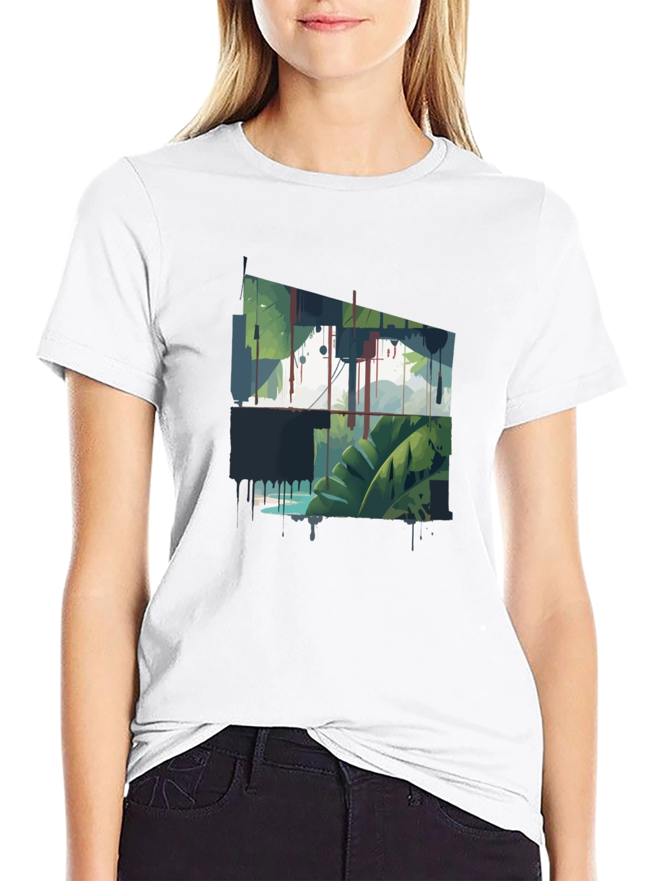 Tropical Graphic Print Crew Neck Tee