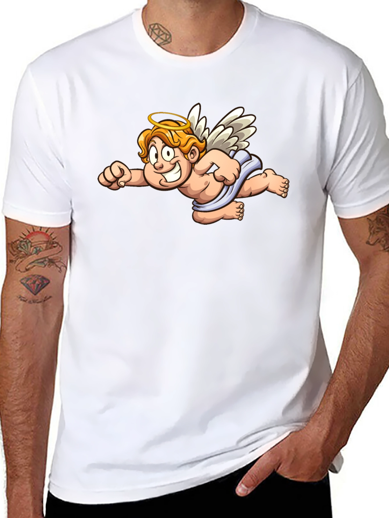 Angel Cartoon Graphic Black T-Shirt
