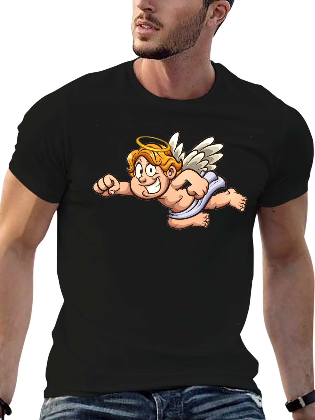 Angel Cartoon Graphic Black T-Shirt