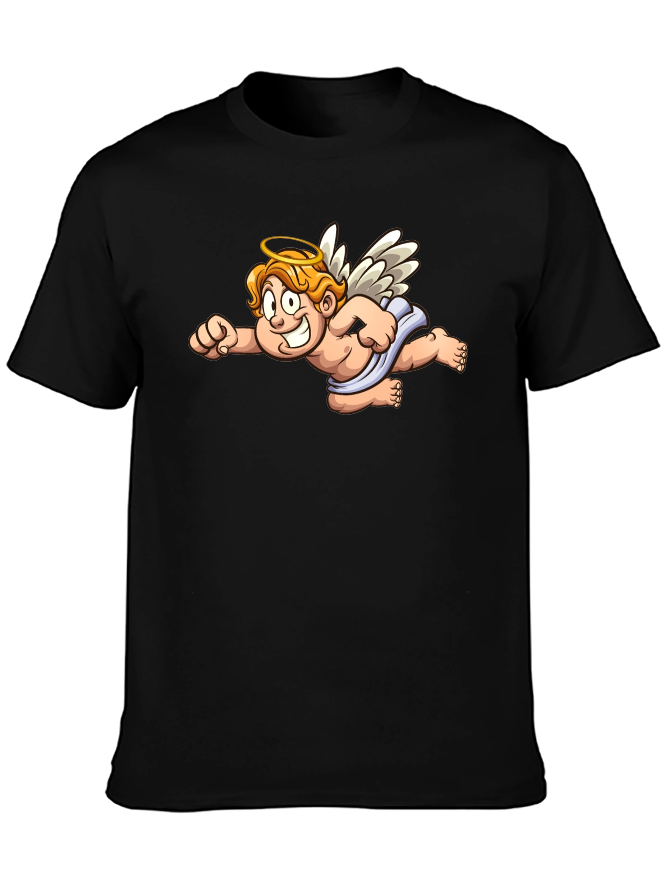 Angel Cartoon Graphic Black T-Shirt