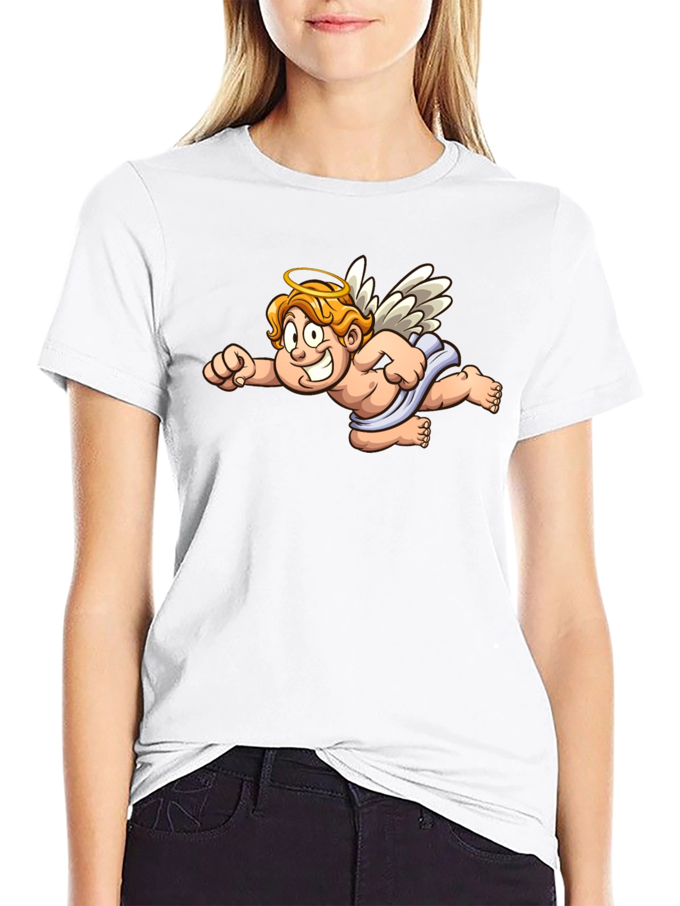 Angel Cartoon Graphic Black T-Shirt