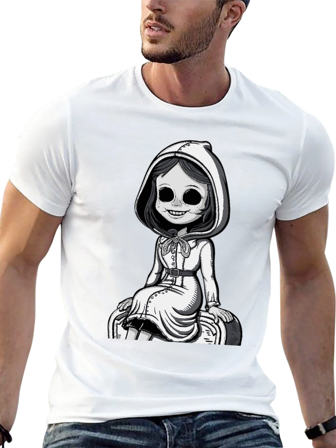 Spooky Doll Graphic Tee - Dark Humor Style