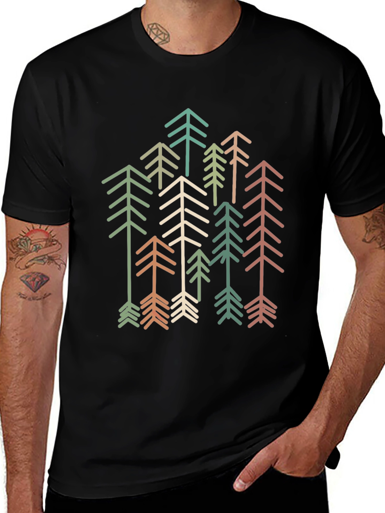 Retro Geometric Tree Graphic Tee - Stylish Comfort