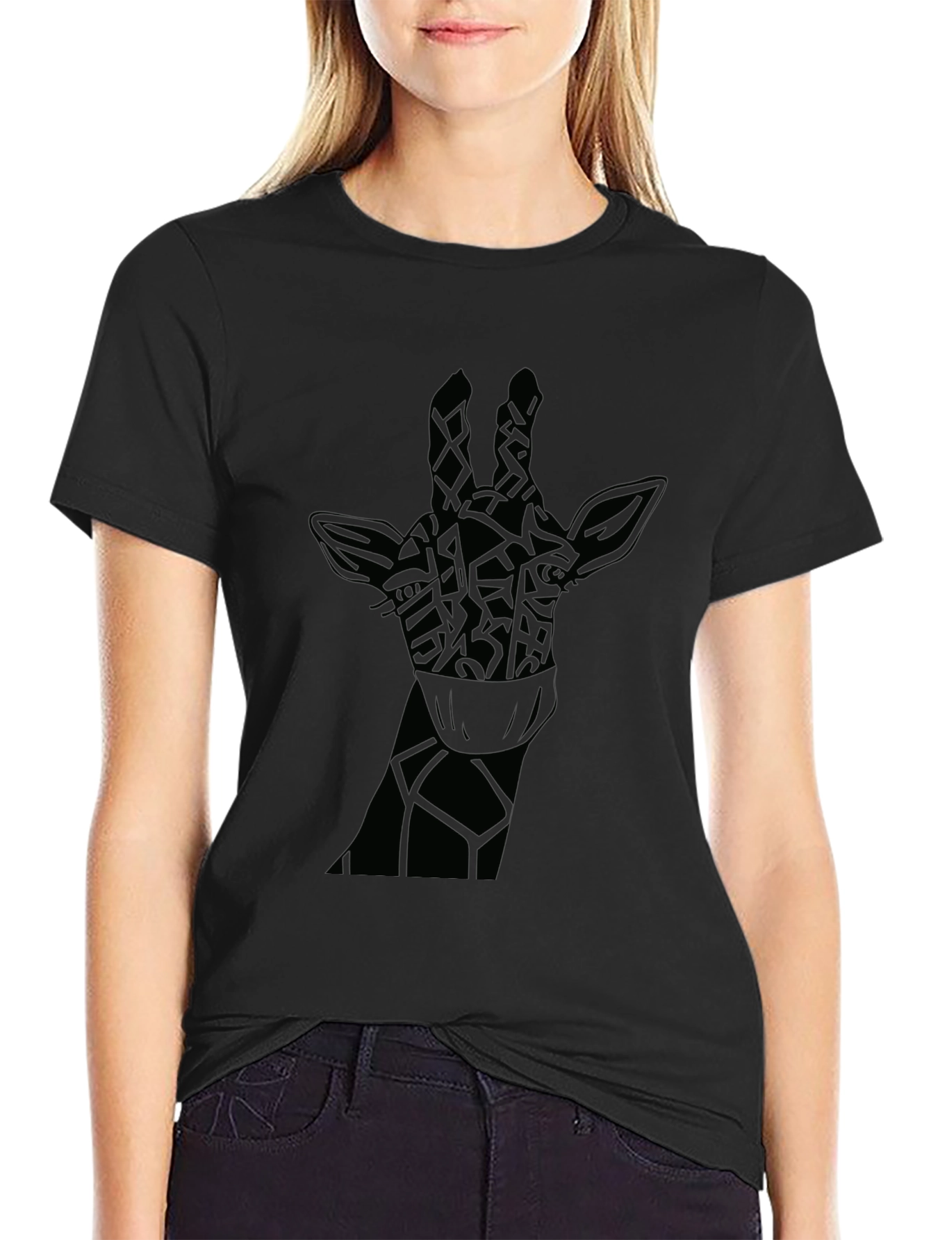 Giraffe Face Mask Black T-Shirt