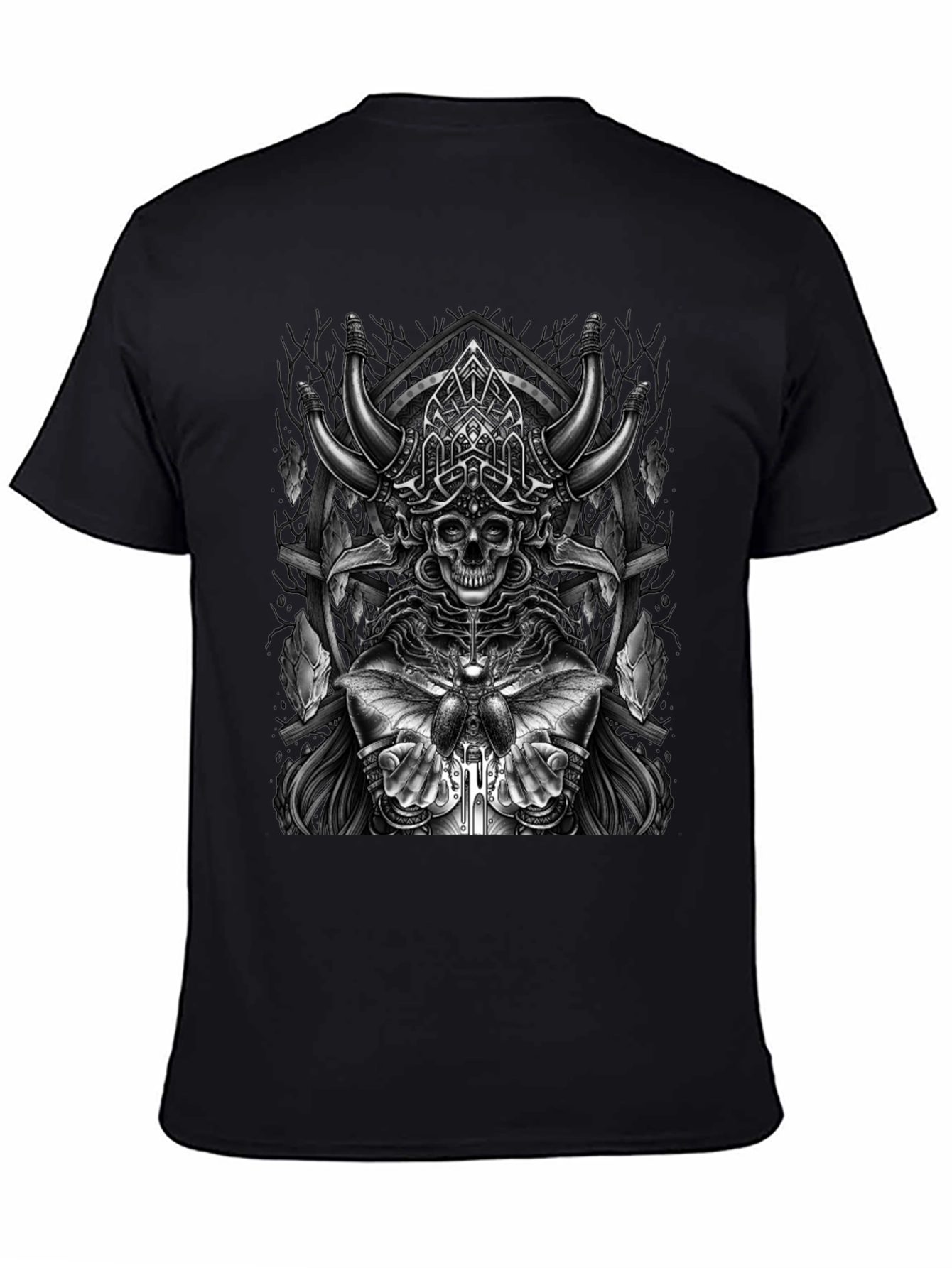 Skull Viking Horns Graphic T-Shirt - Black