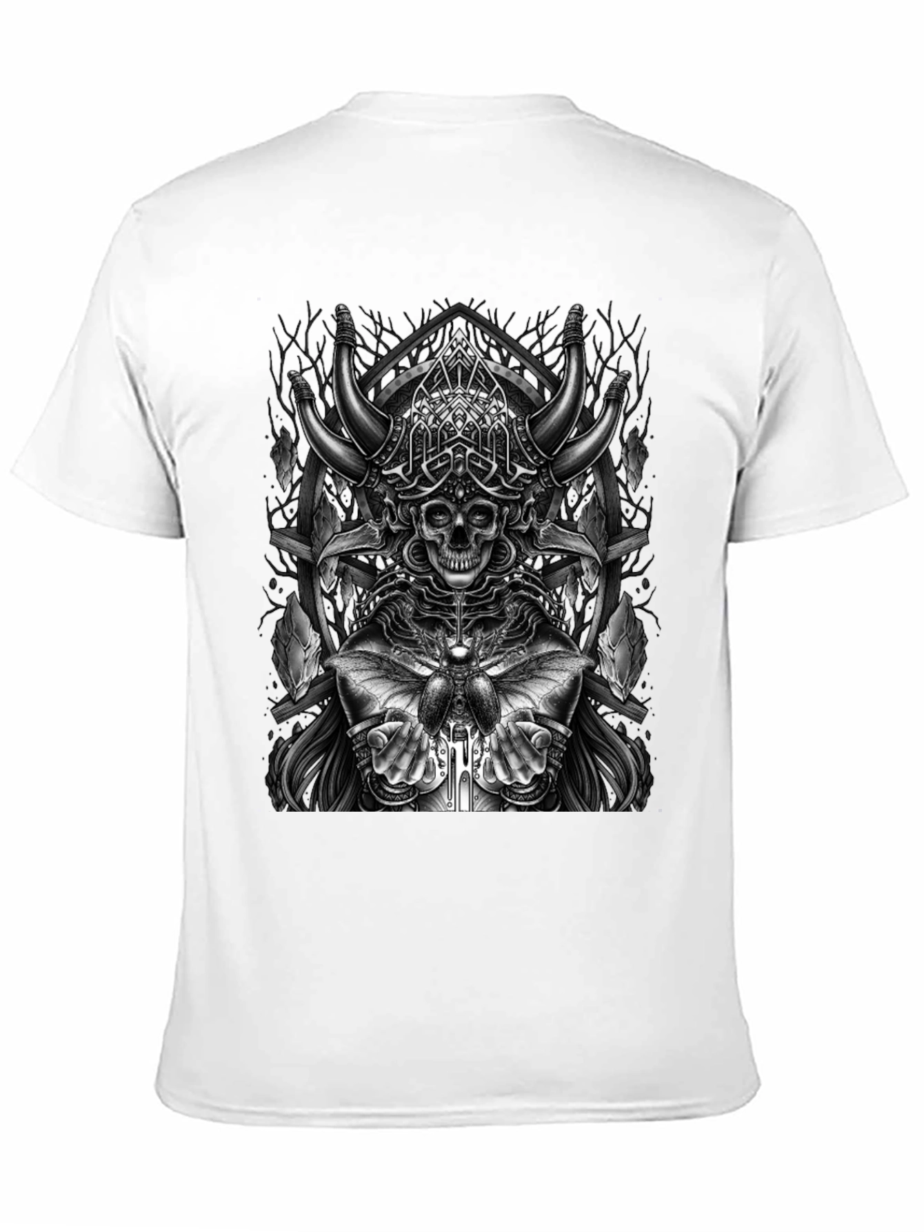 Skull Viking Horns Graphic T-Shirt - Black