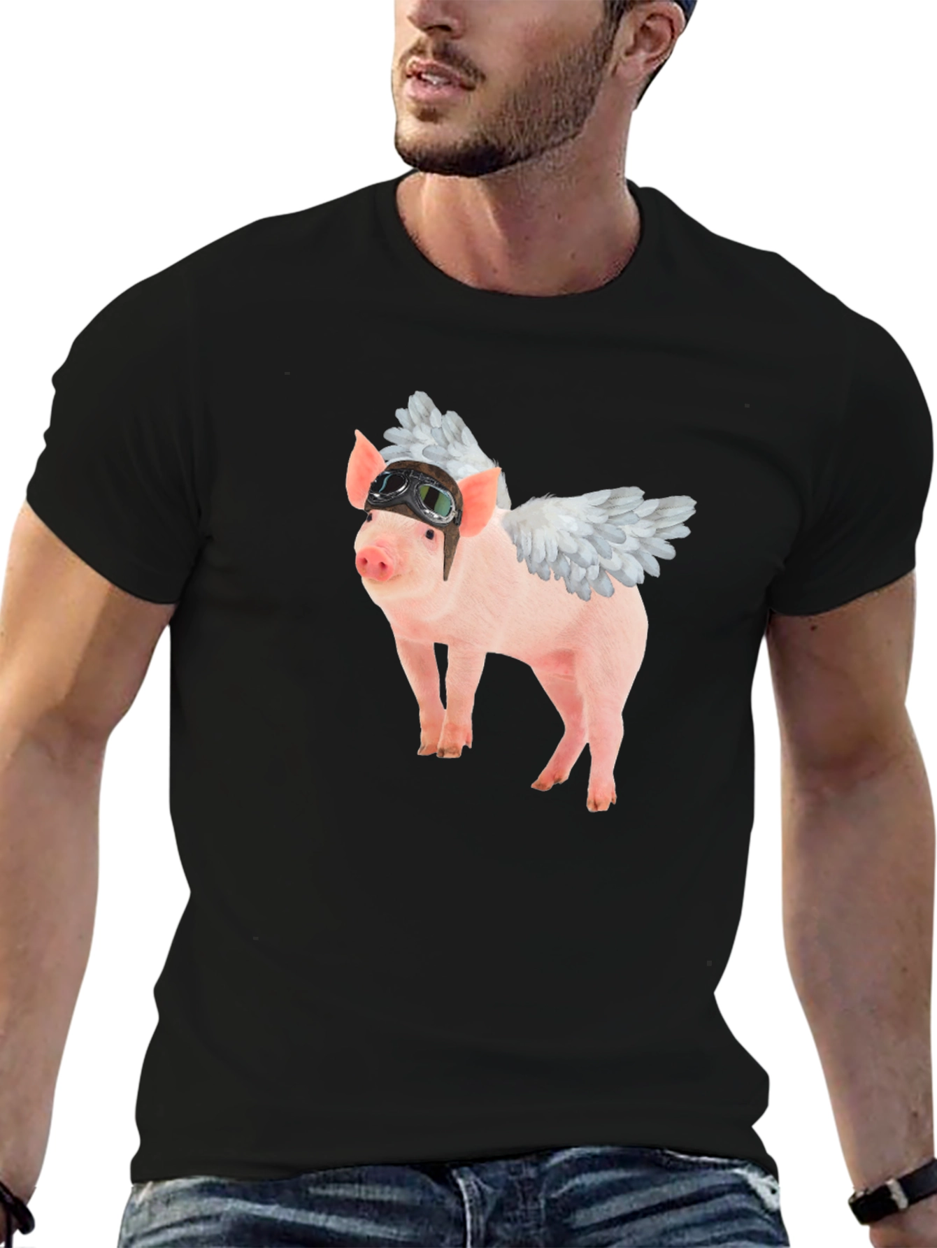 Flying Pig Aviator Black T-Shirt