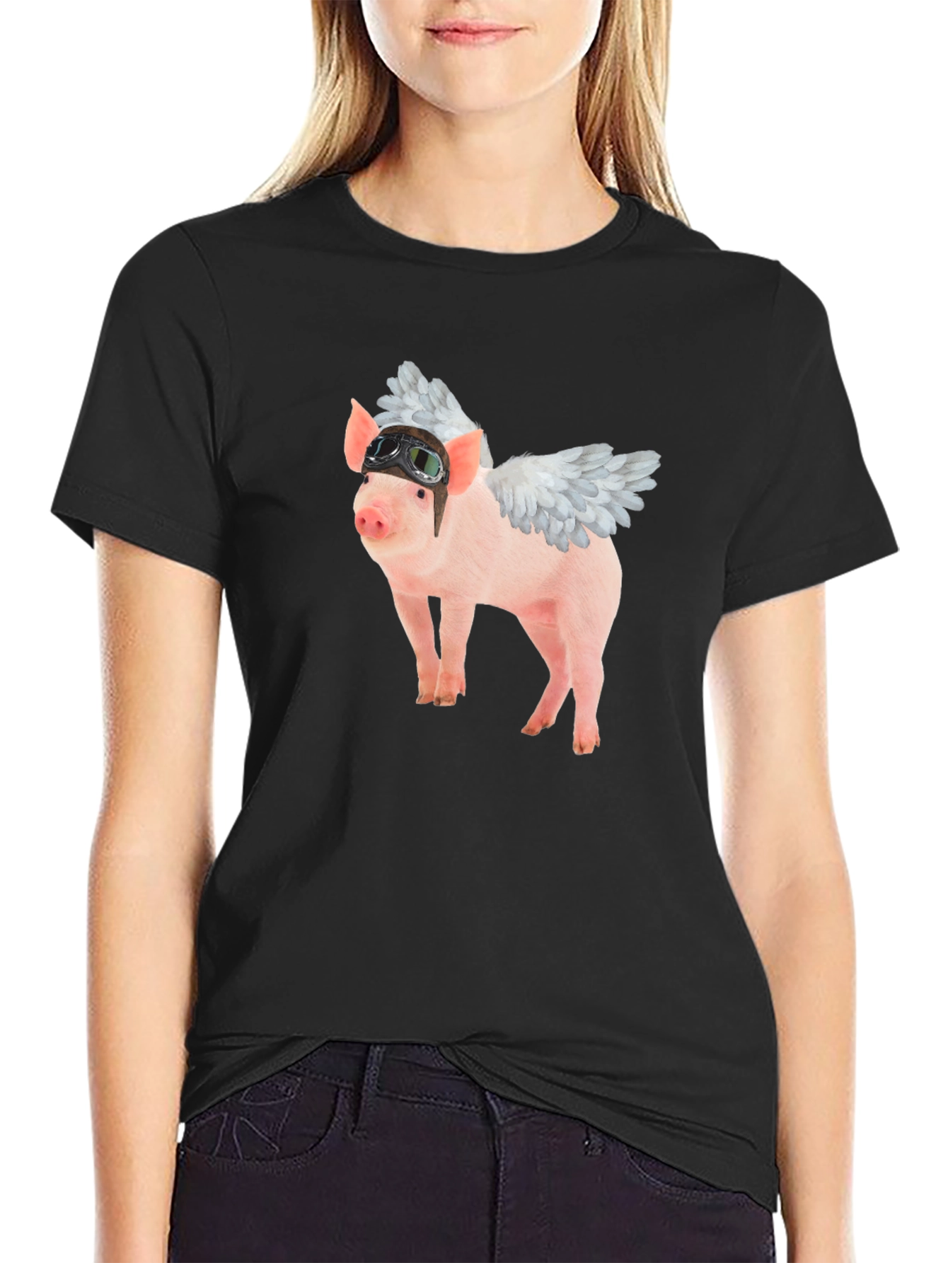 Flying Pig Aviator Black T-Shirt
