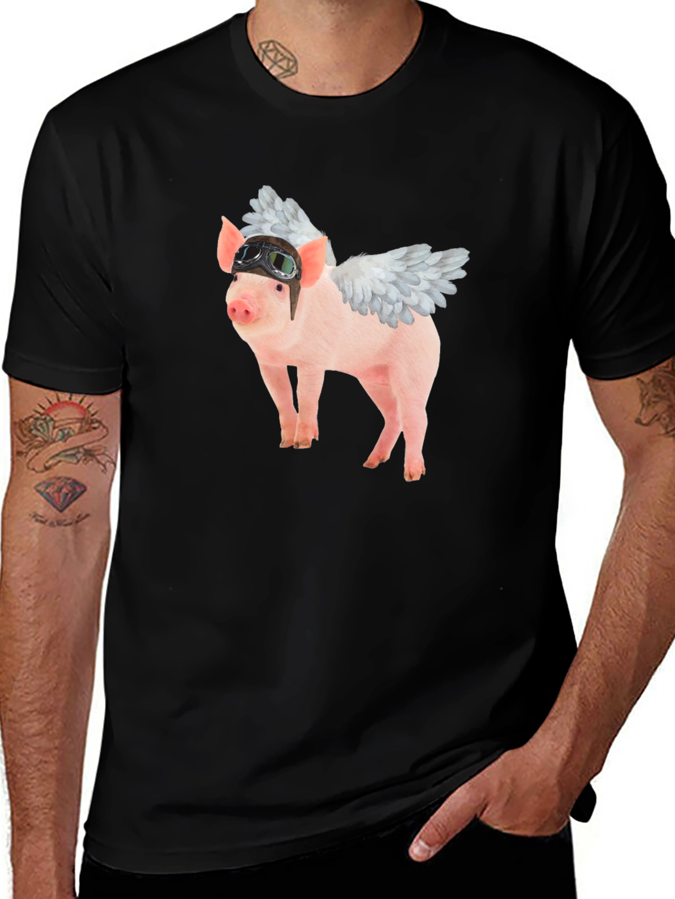 Flying Pig Aviator Black T-Shirt