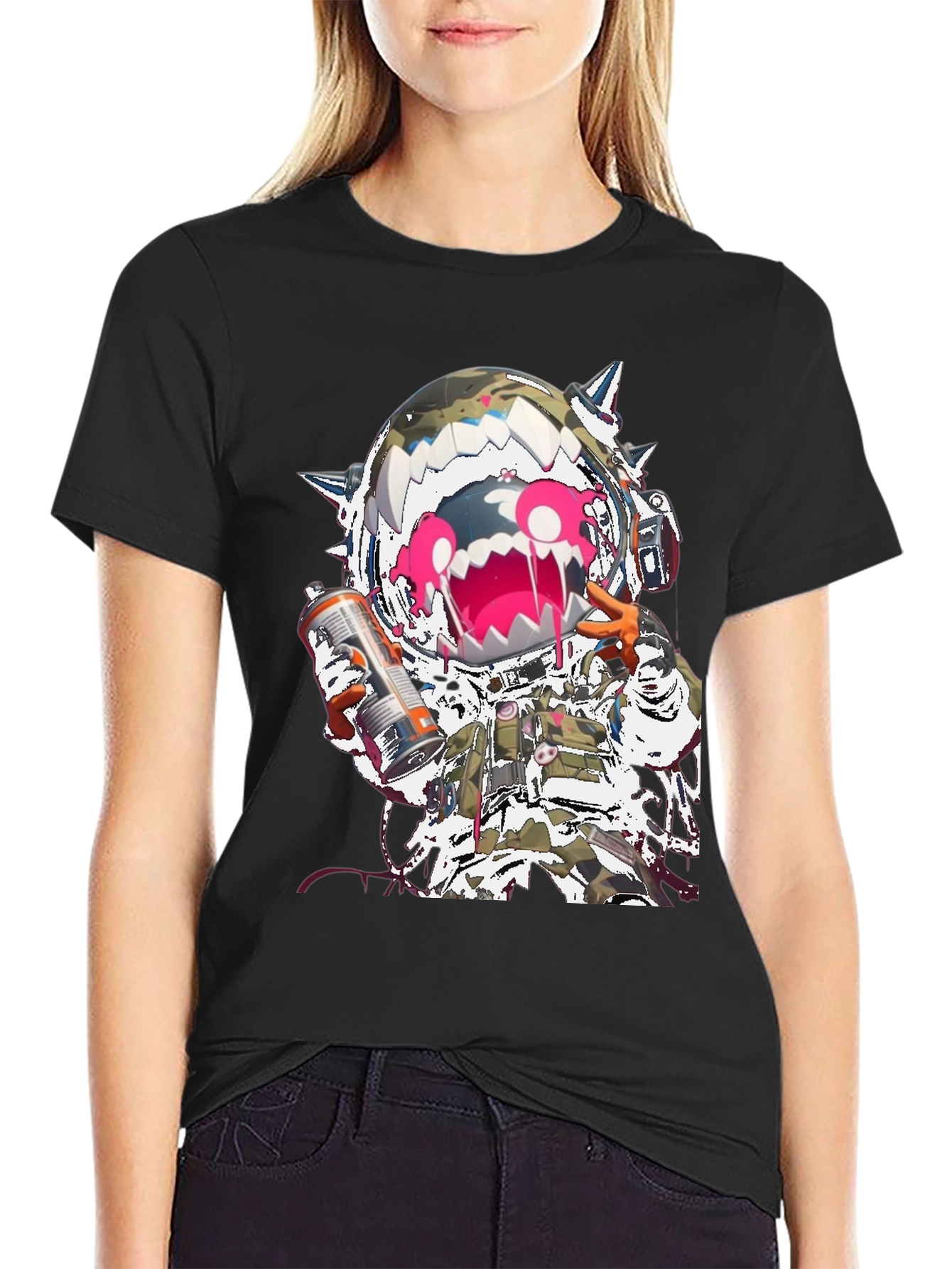 Monster Astronaut Graphic Black T-Shirt