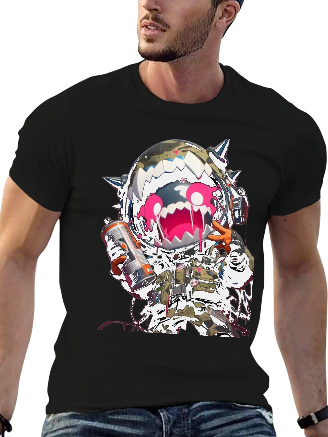 Monster Astronaut Graphic Black T-Shirt
