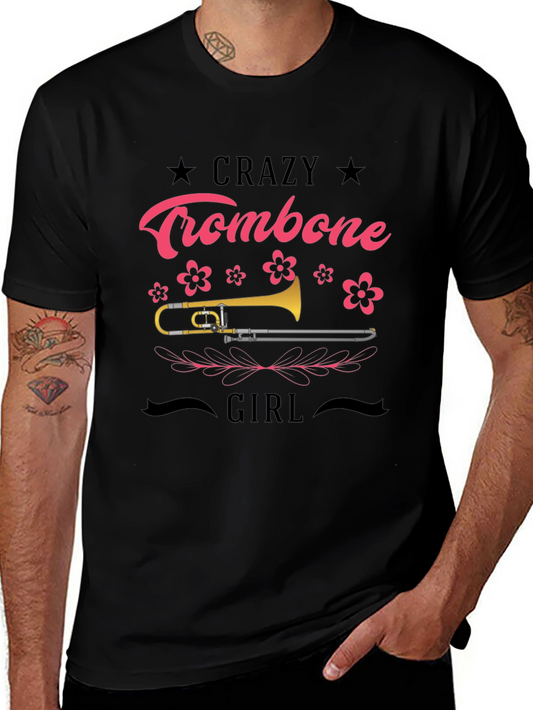 Crazy Trombone Girl Black T-Shirt