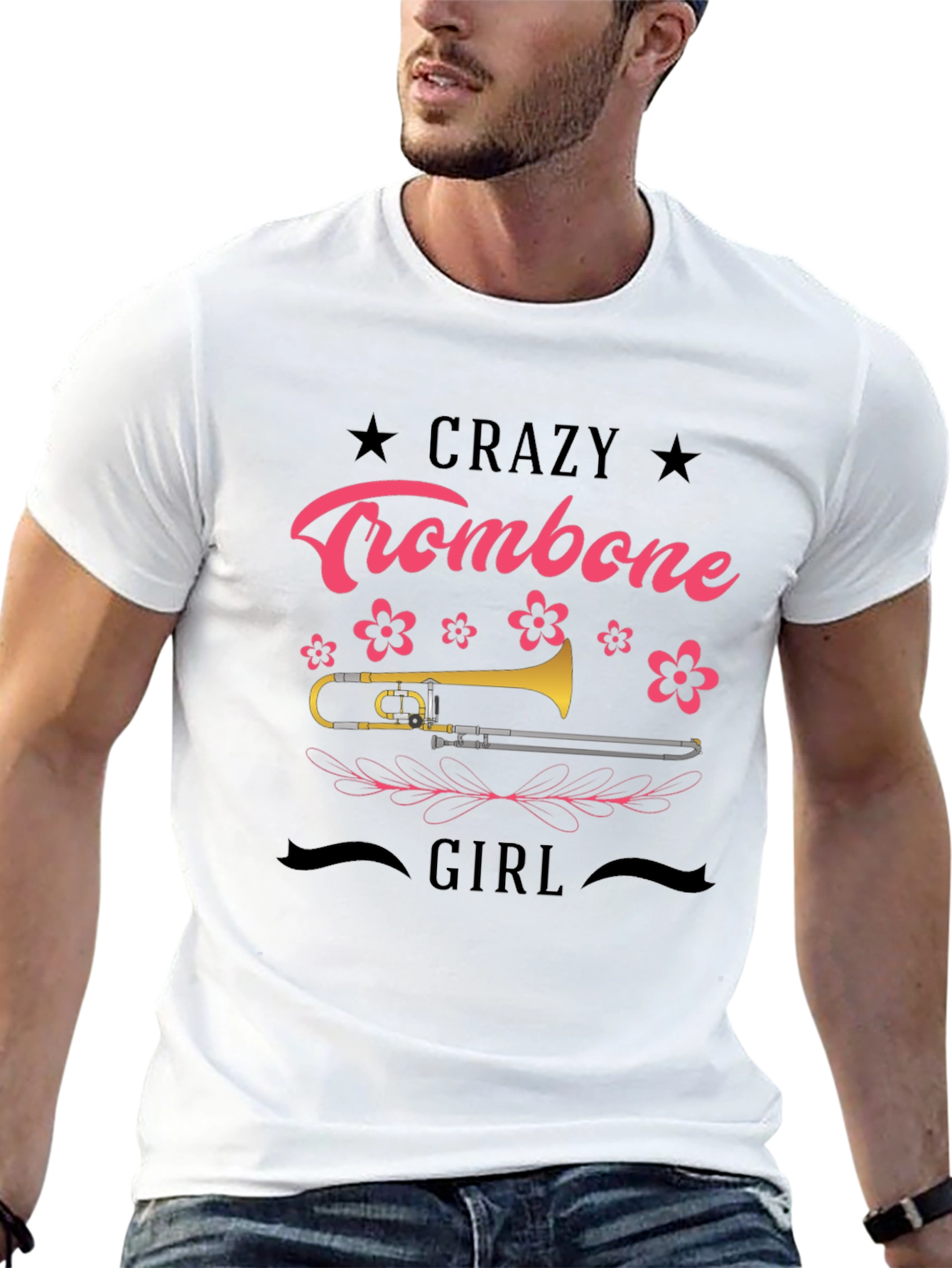Crazy Trombone Girl Black T-Shirt