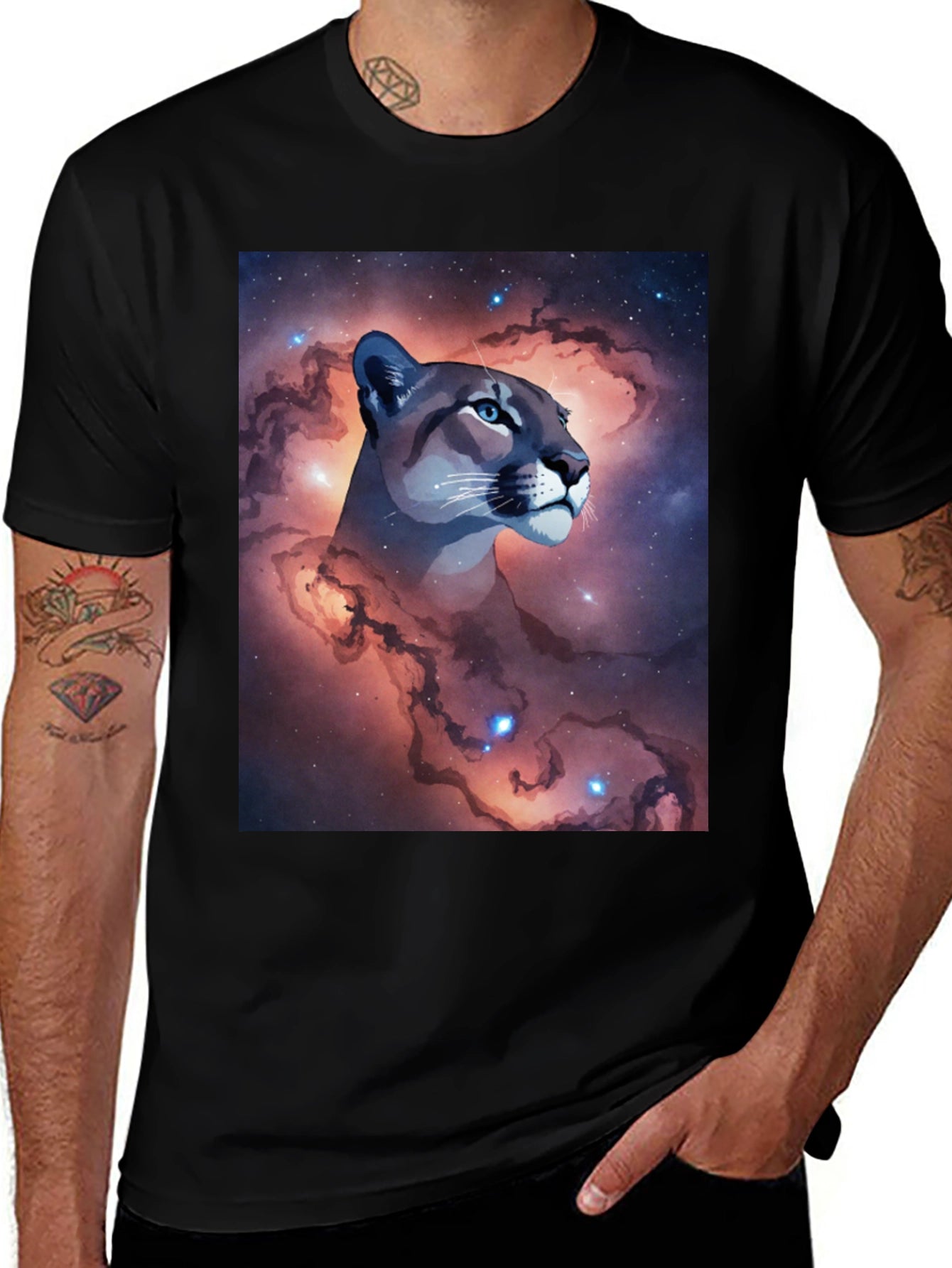 Cosmic Cougar Graphic Tee - Stylish Black T-Shirt