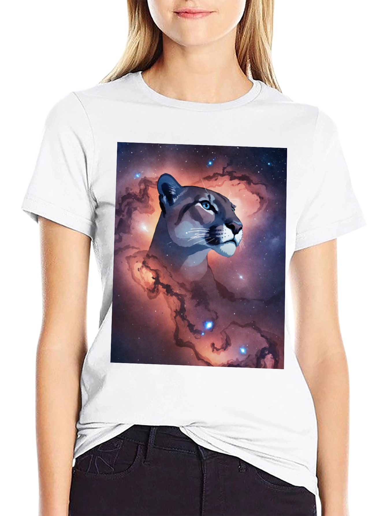Cosmic Cougar Graphic Tee - Stylish Black T-Shirt