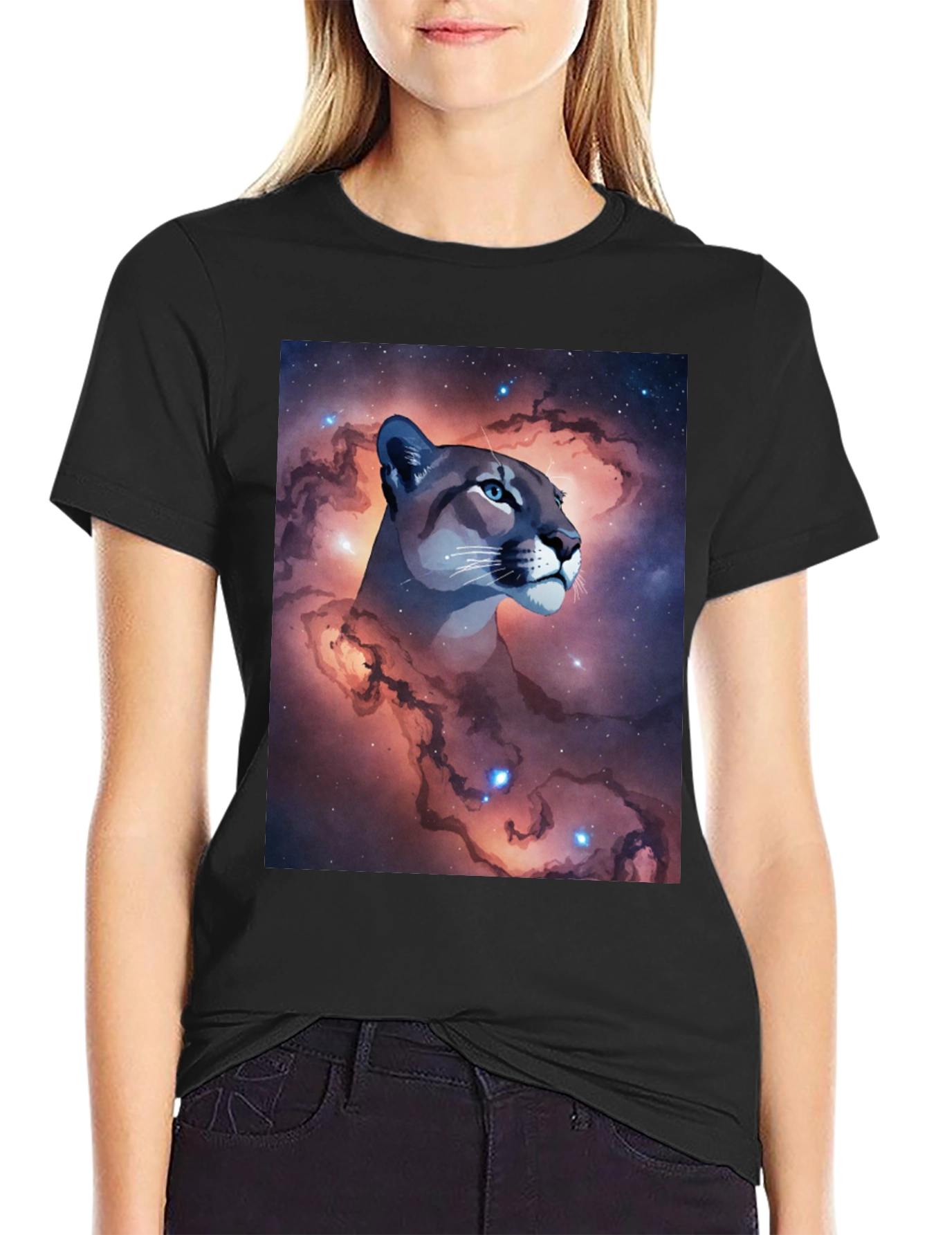 Cosmic Cougar Graphic Tee - Stylish Black T-Shirt