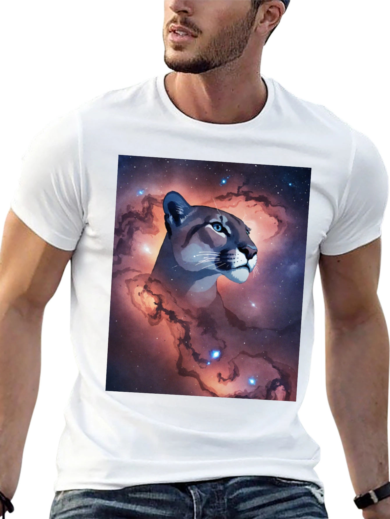 Cosmic Cougar Graphic Tee - Stylish Black T-Shirt