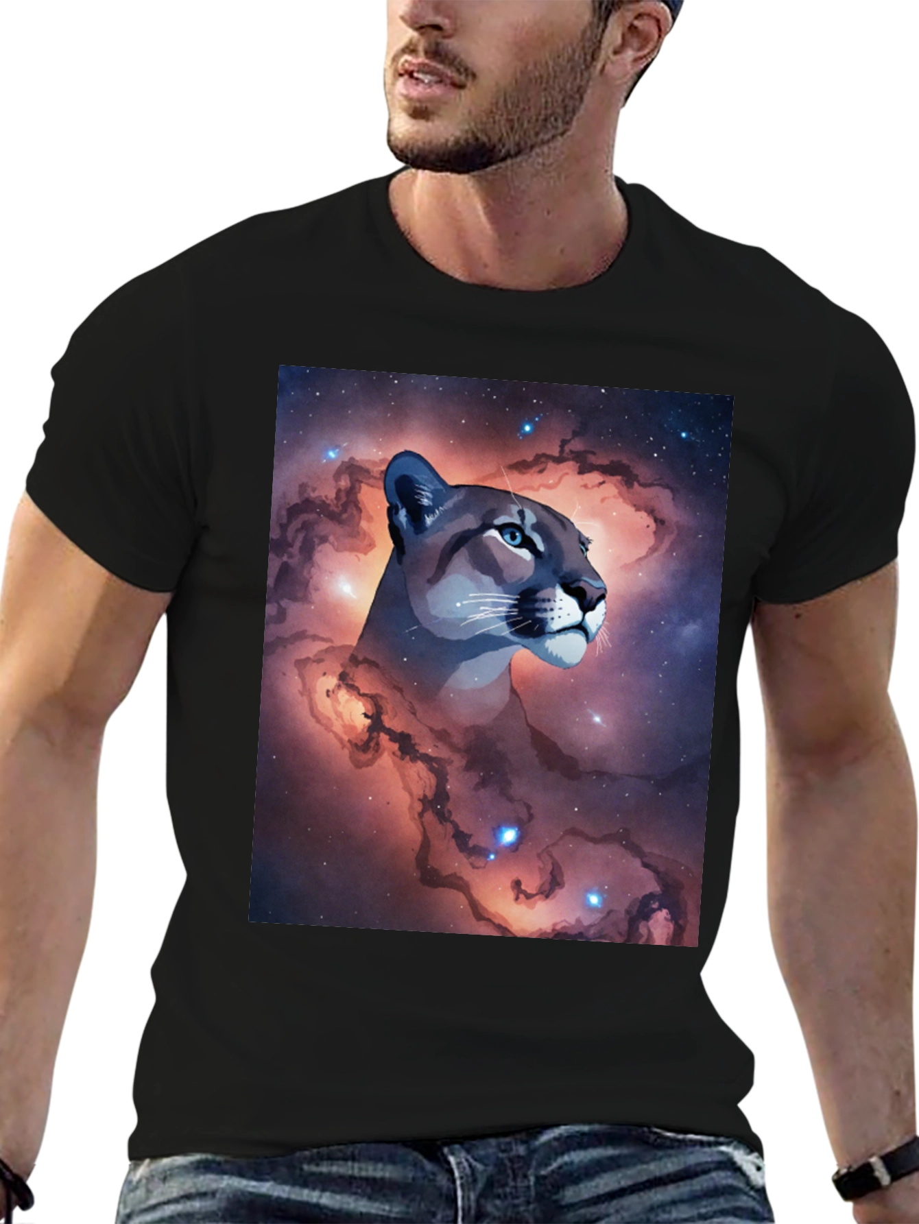 Cosmic Cougar Graphic Tee - Stylish Black T-Shirt