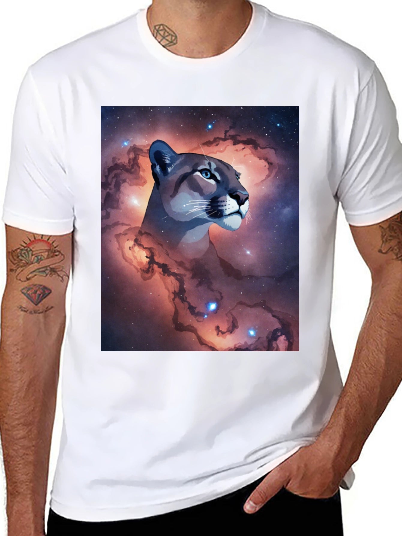 Cosmic Cougar Graphic Tee - Stylish Black T-Shirt