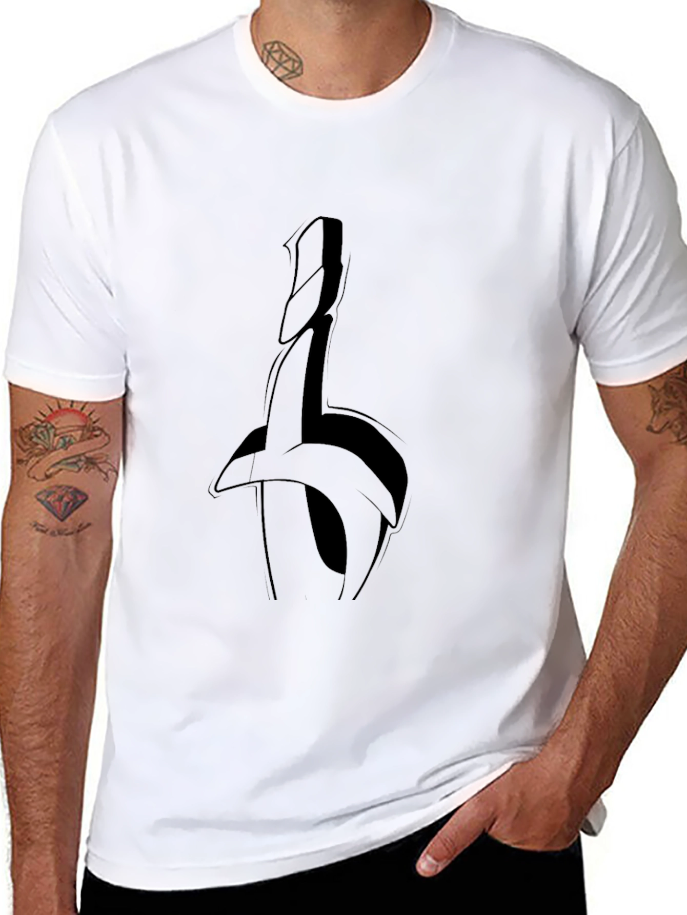 Abstract Sword Graphic Tee - Black Casual Top