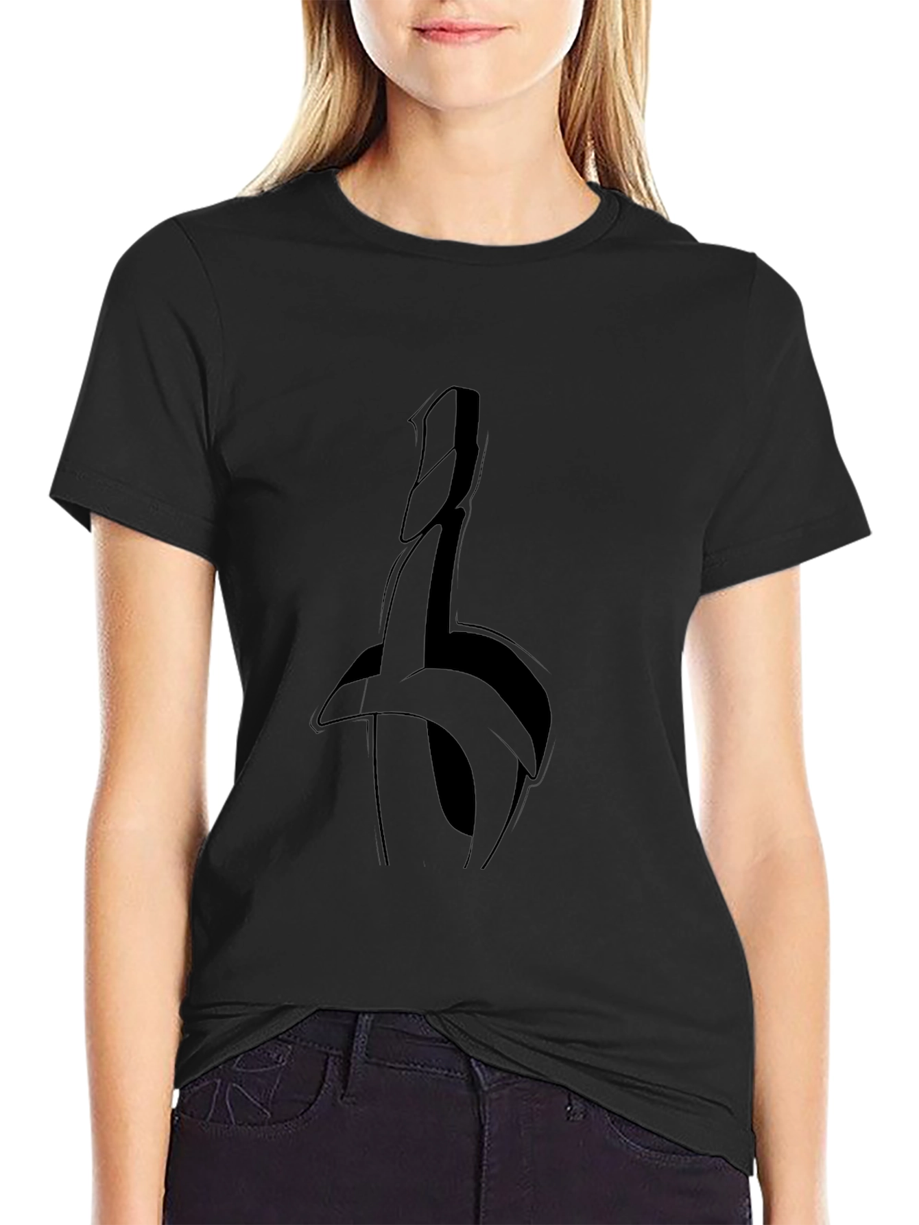 Abstract Sword Graphic Tee - Black Casual Top