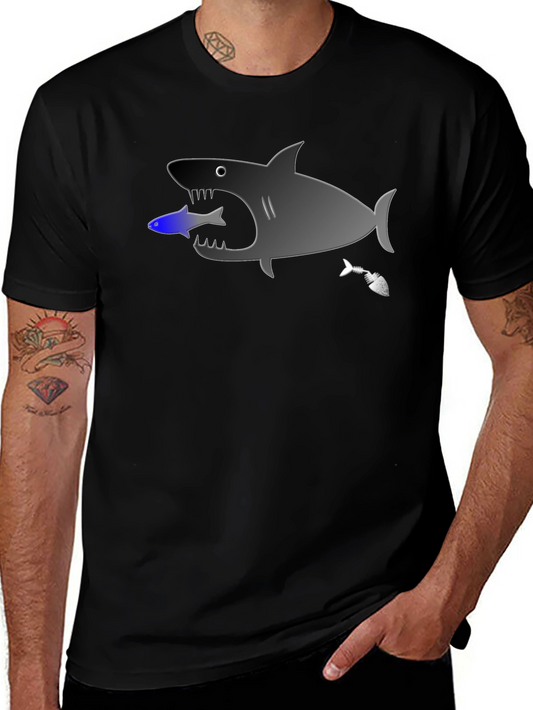 Shark Eating Fish Graphic Tee - Black Cotton T-Shirt