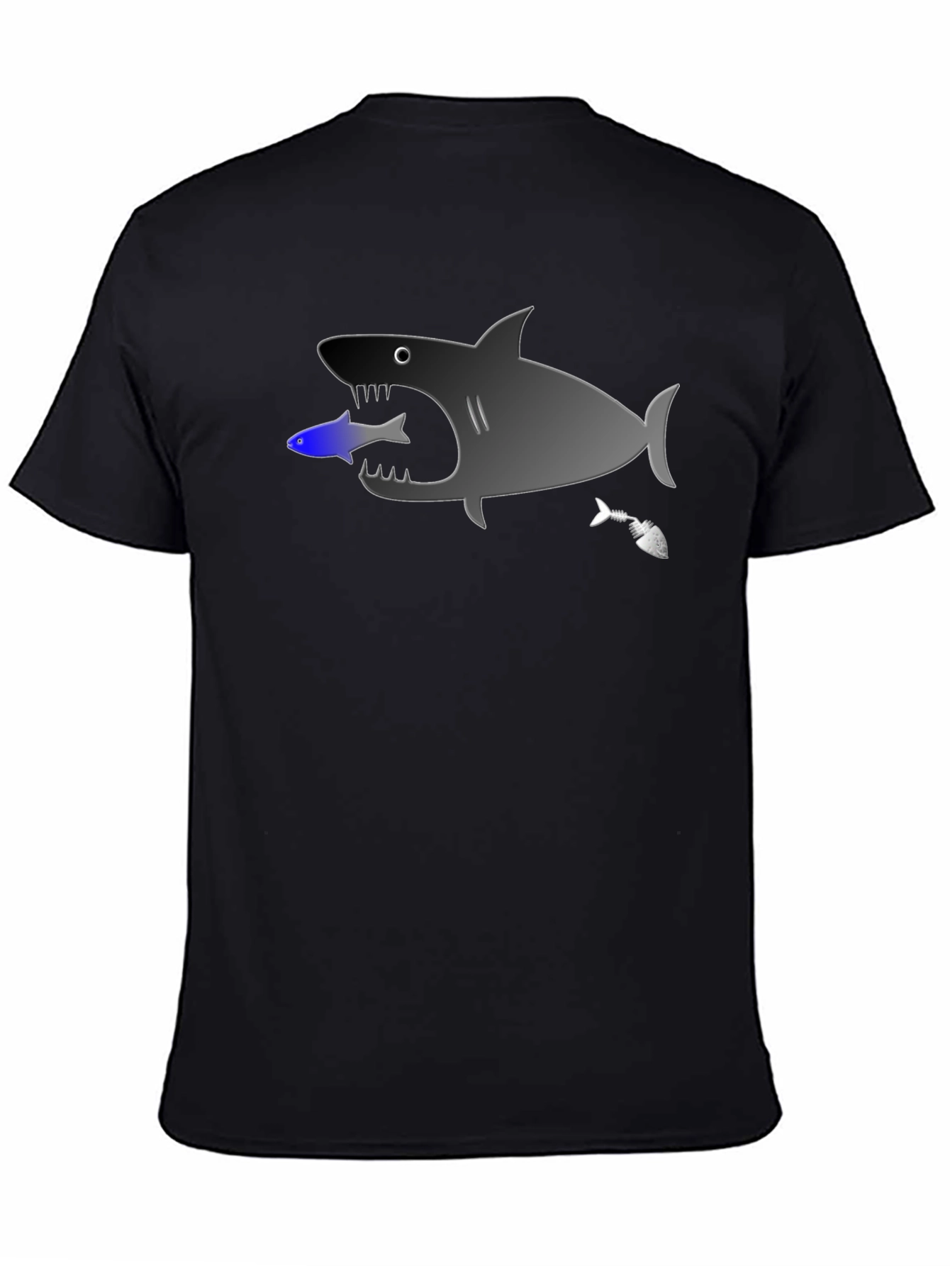 Shark Eating Fish Graphic Tee - Black Cotton T-Shirt