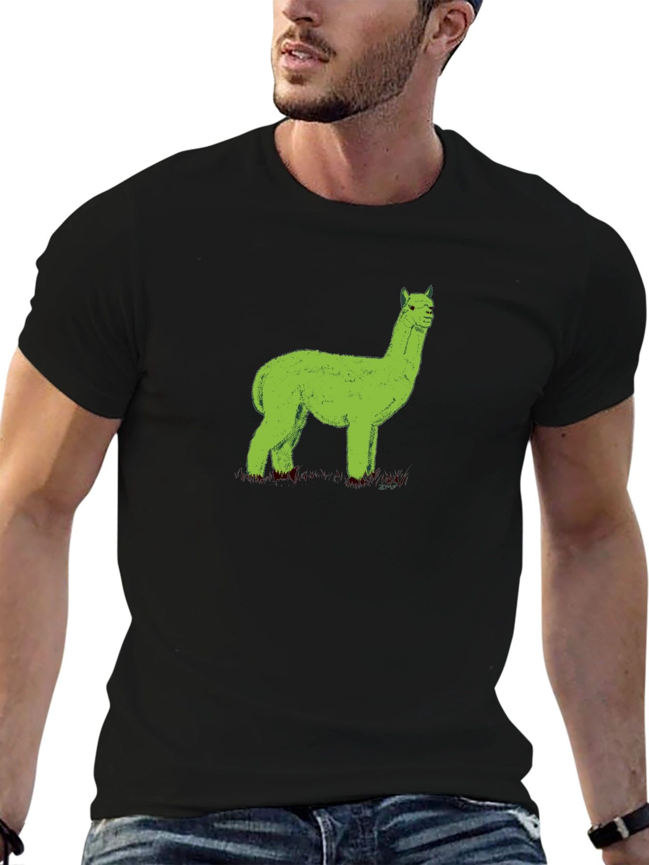 Green Alpaca Graphic Tee - Black Unisex Shirt