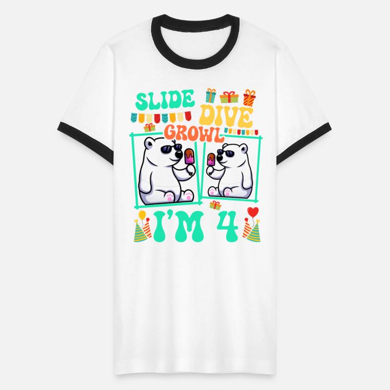 Slide Dive Growl I'm 4 Polar Bear Lover Kid 4th